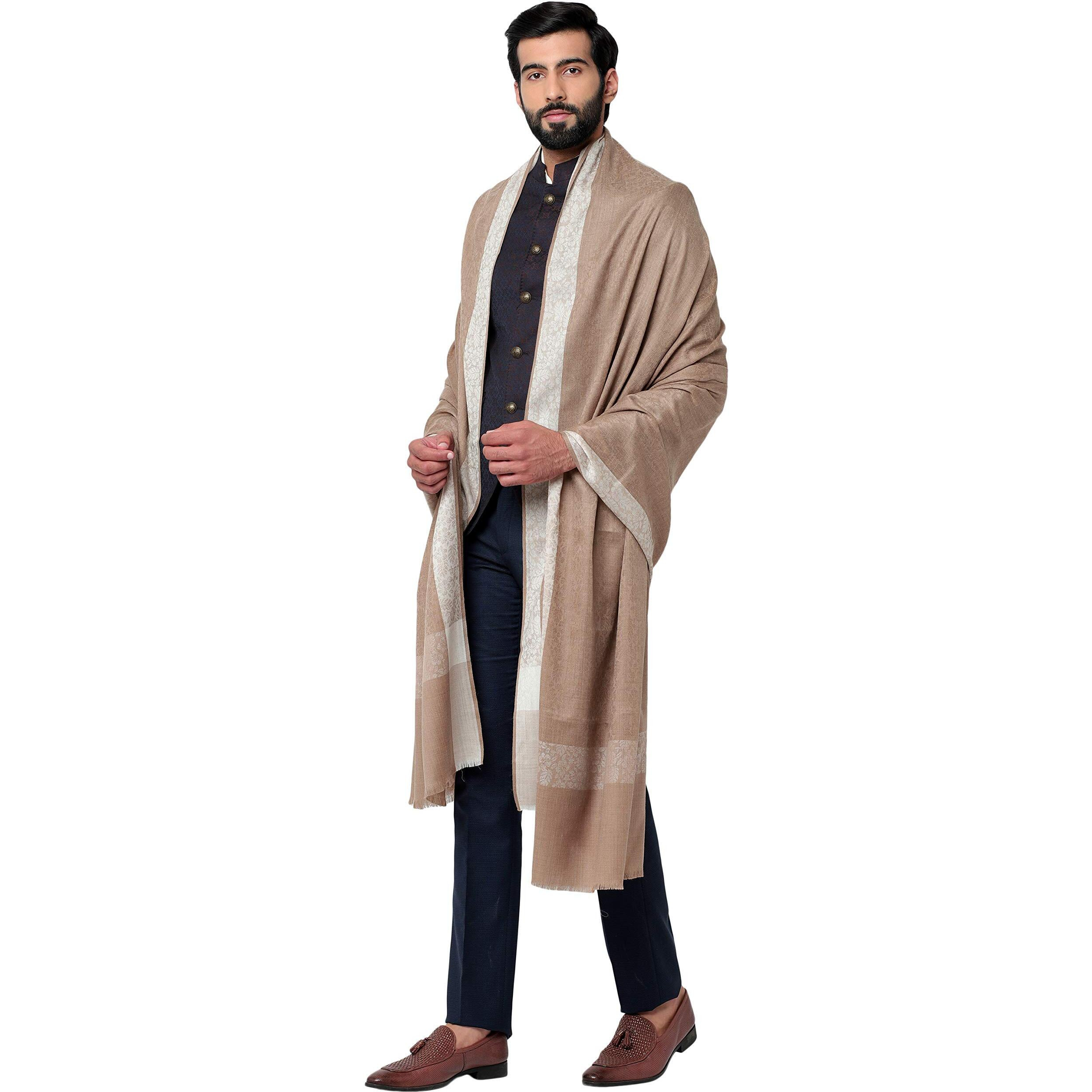 Weavers Villa Men's Woven Border Pure Wool Beige Lohi/Woollen Shawl, 125Cm X 250Cm