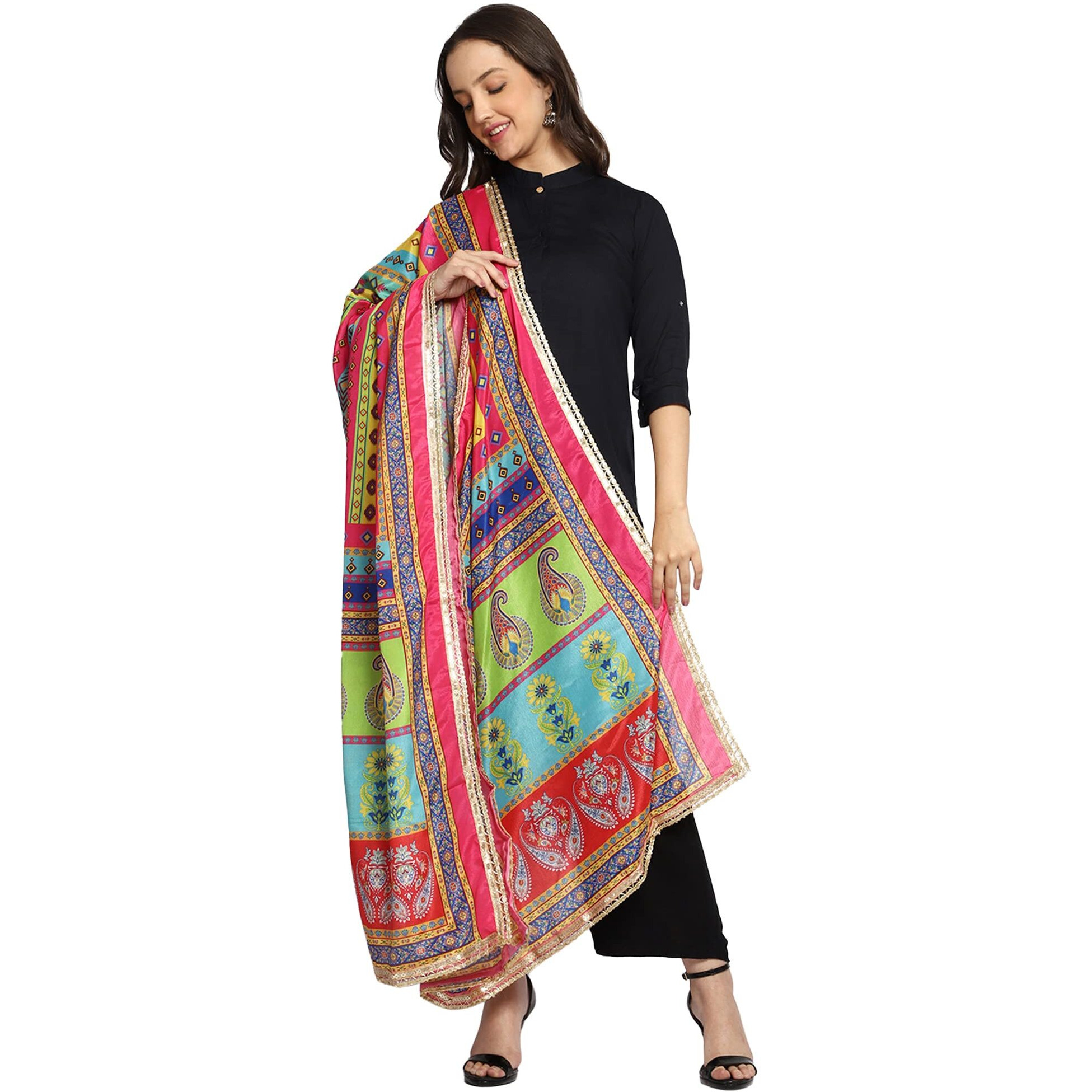 Weavers Villa Women's Poly Silk Digital Graphic Printed Ethnic Dupatta, Chunni (Design-3), 2.25 Mtrs