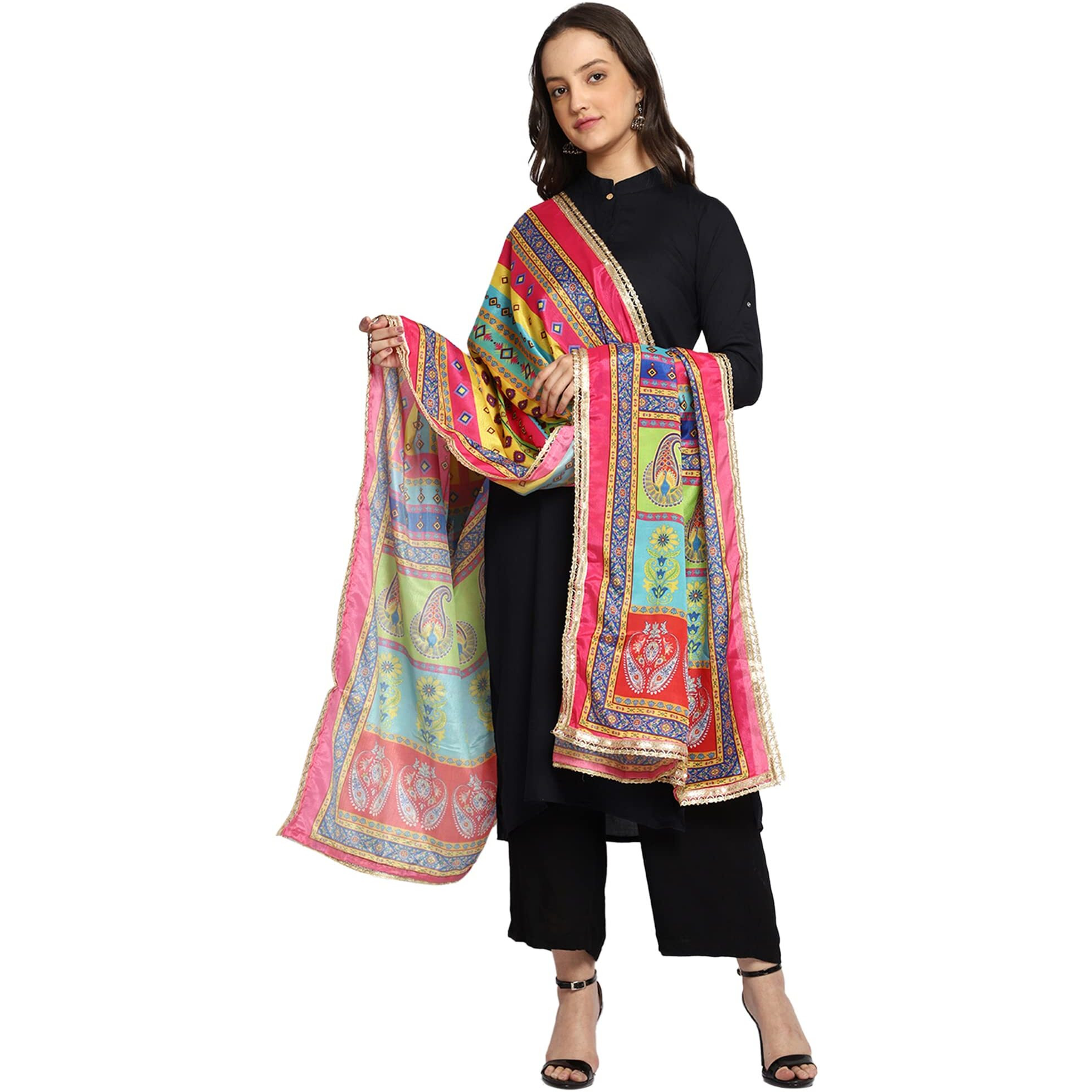 Weavers Villa Women's Poly Silk Digital Graphic Printed Ethnic Dupatta, Chunni (Design-3), 2.25 Mtrs