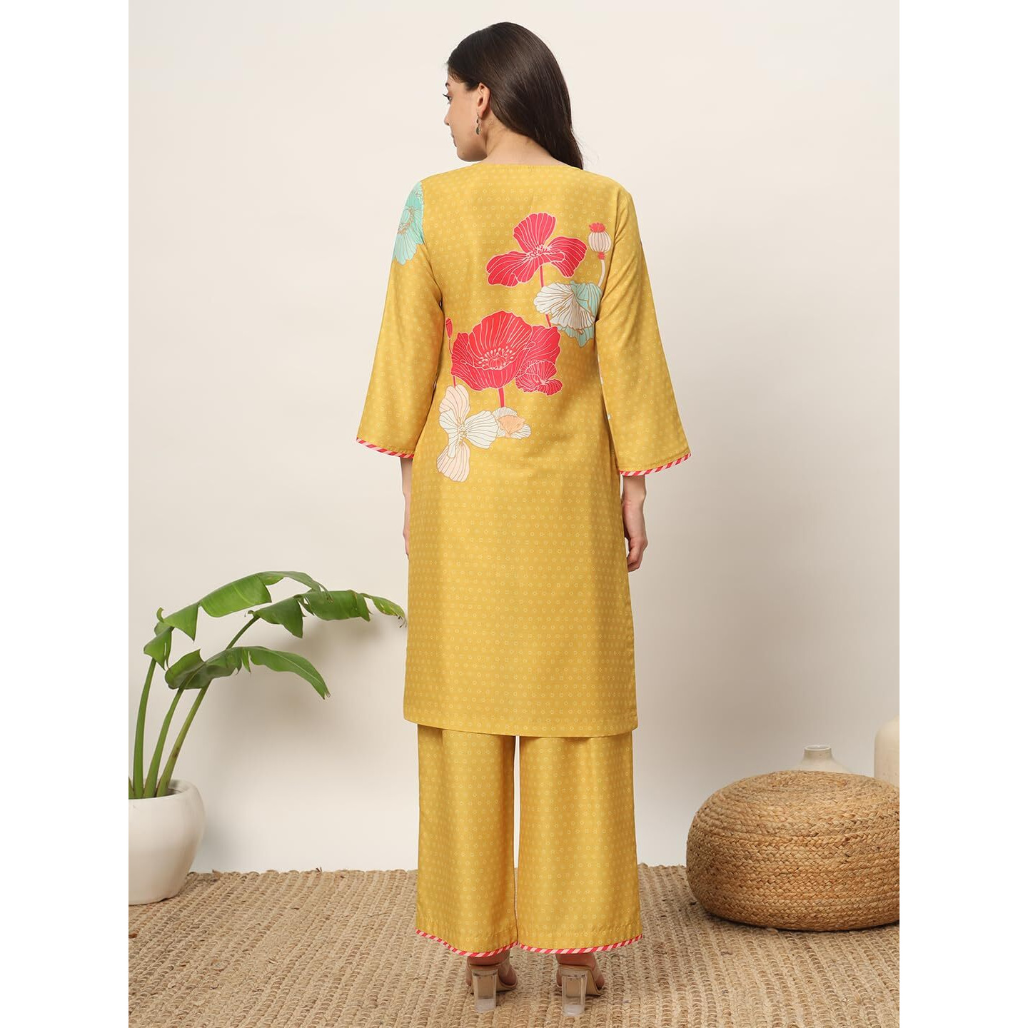 Fiorra Women's Yellow Cotton Blend Kurta And Palazzo Set Set0145