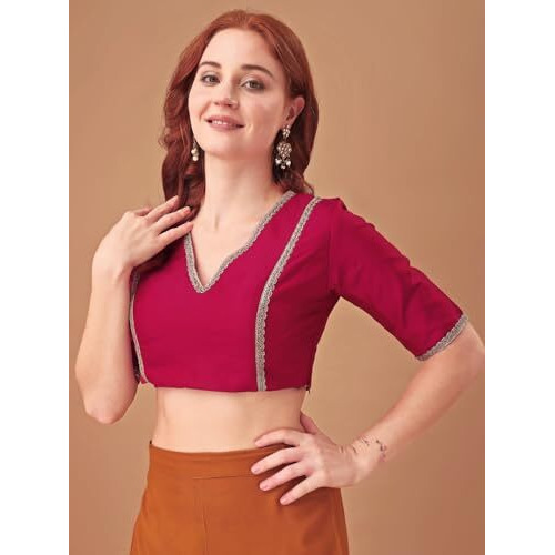 Womanista Women's Taffeta Solid Short Sleeve Regular Fit Blouse (Bl_58_Pink Xl)