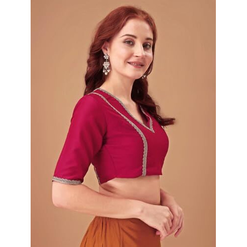 Womanista Women's Taffeta Solid Short Sleeve Regular Fit Blouse (Bl_58_Pink Xl)