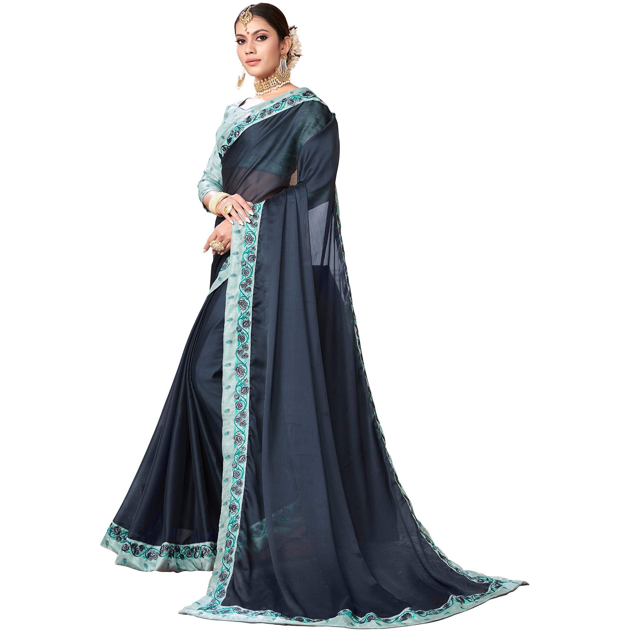 Glory Sarees Women's Plain Silk Blend Saree (Luxury126_Grey)