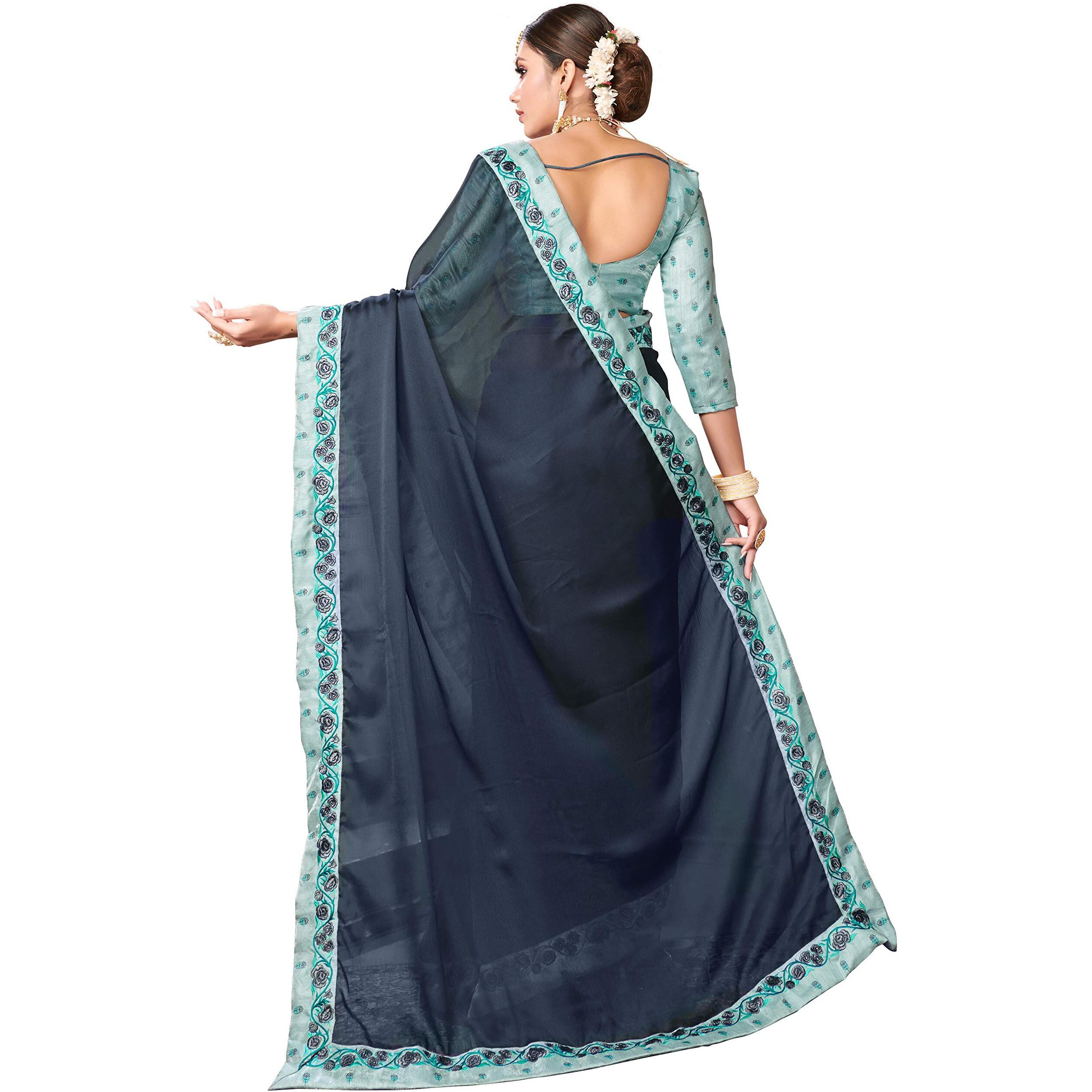 Glory Sarees Women's Plain Silk Blend Saree (Luxury126_Grey)