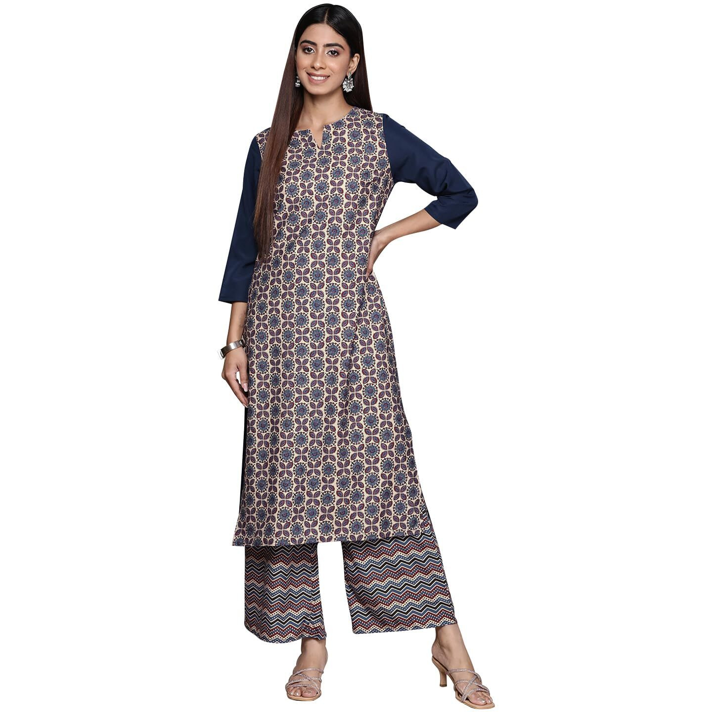 Ziyaa Women's Blue Crepe Straight Kurta And Palazzo Set (Zikucr4119Andpl-M
