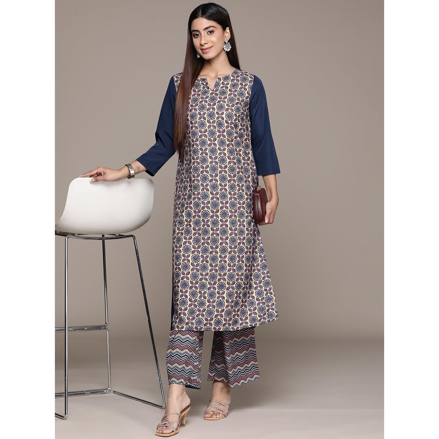 Ziyaa Women's Blue Crepe Straight Kurta And Palazzo Set (Zikucr4119Andpl-M
