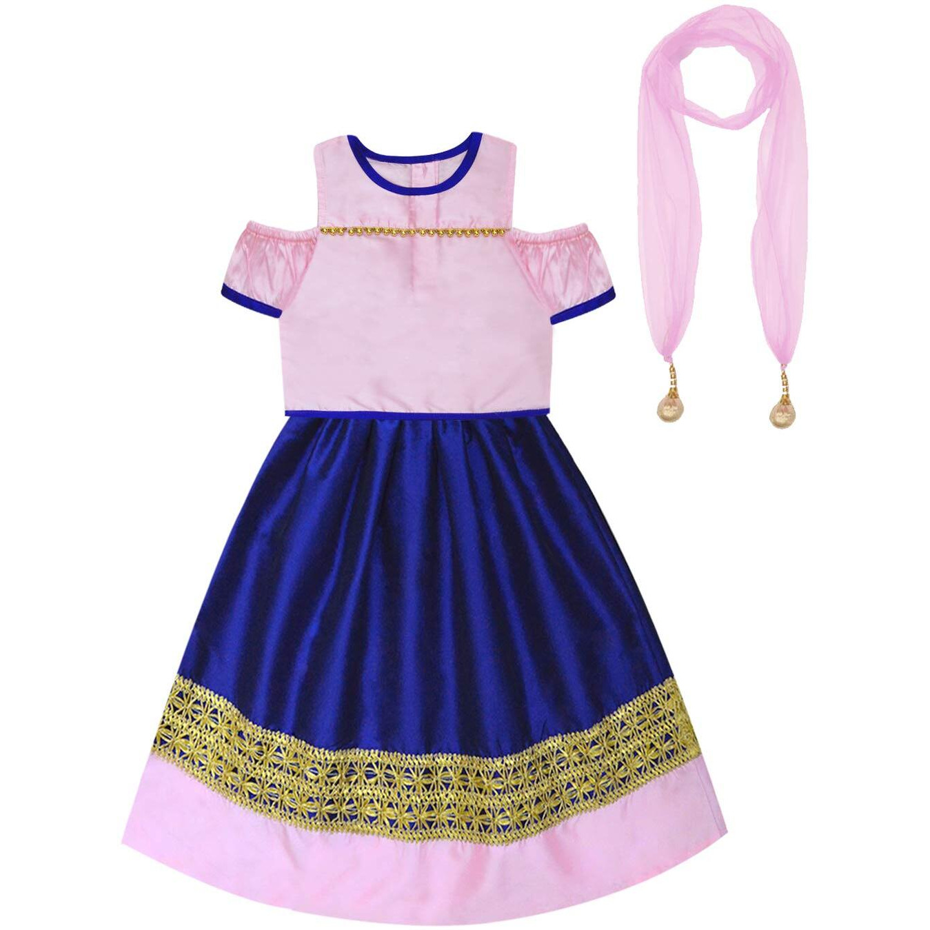 A.T.U.N Girl Synthetic Readymade Lehenga Choli(Glhg Cls Bpb_Baby Pink-Royal Blue_5-6Y_Baby Pink-Royal Blue_5-6 Yr)