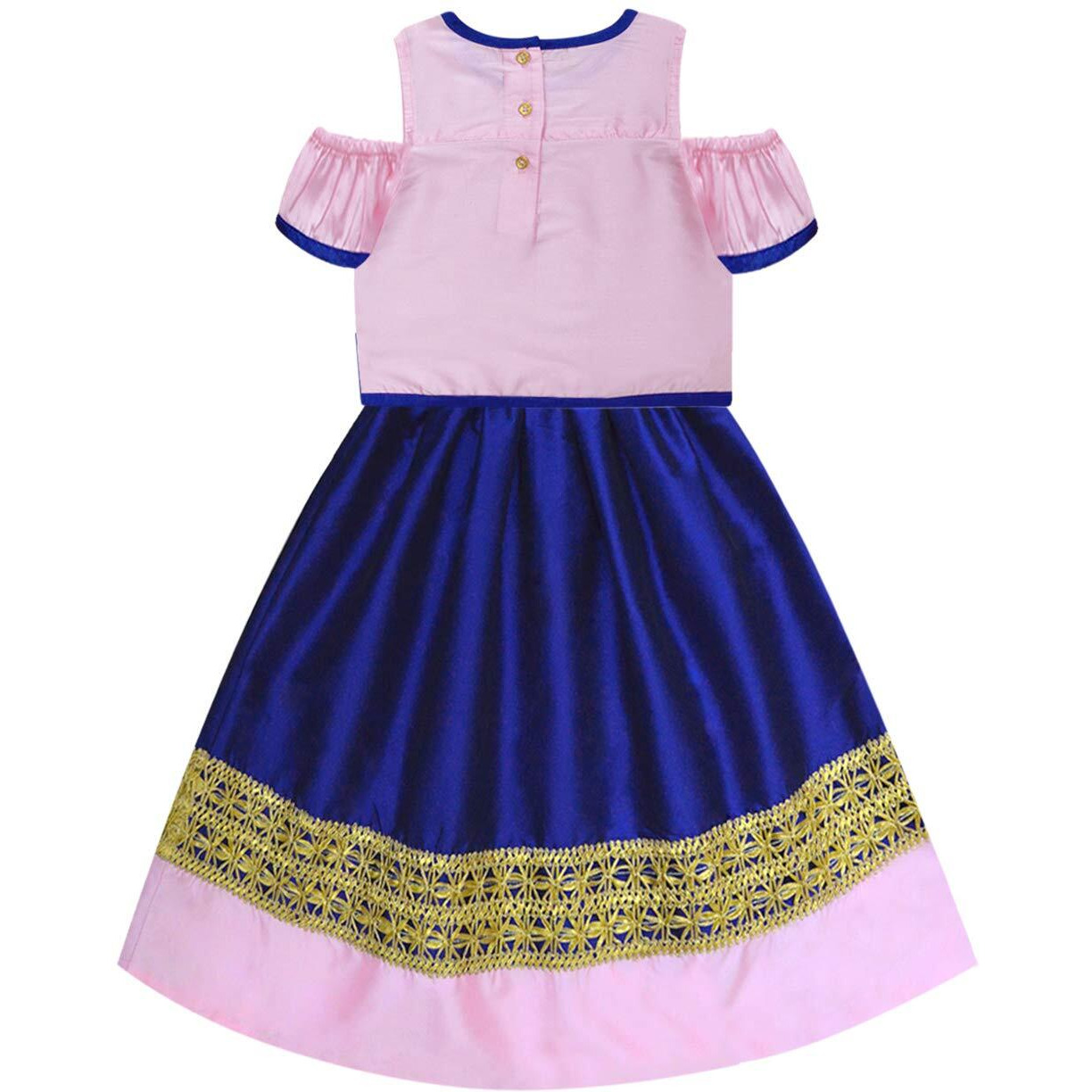 A.T.U.N Girl Synthetic Readymade Lehenga Choli(Glhg Cls Bpb_Baby Pink-Royal Blue_5-6Y_Baby Pink-Royal Blue_5-6 Yr)