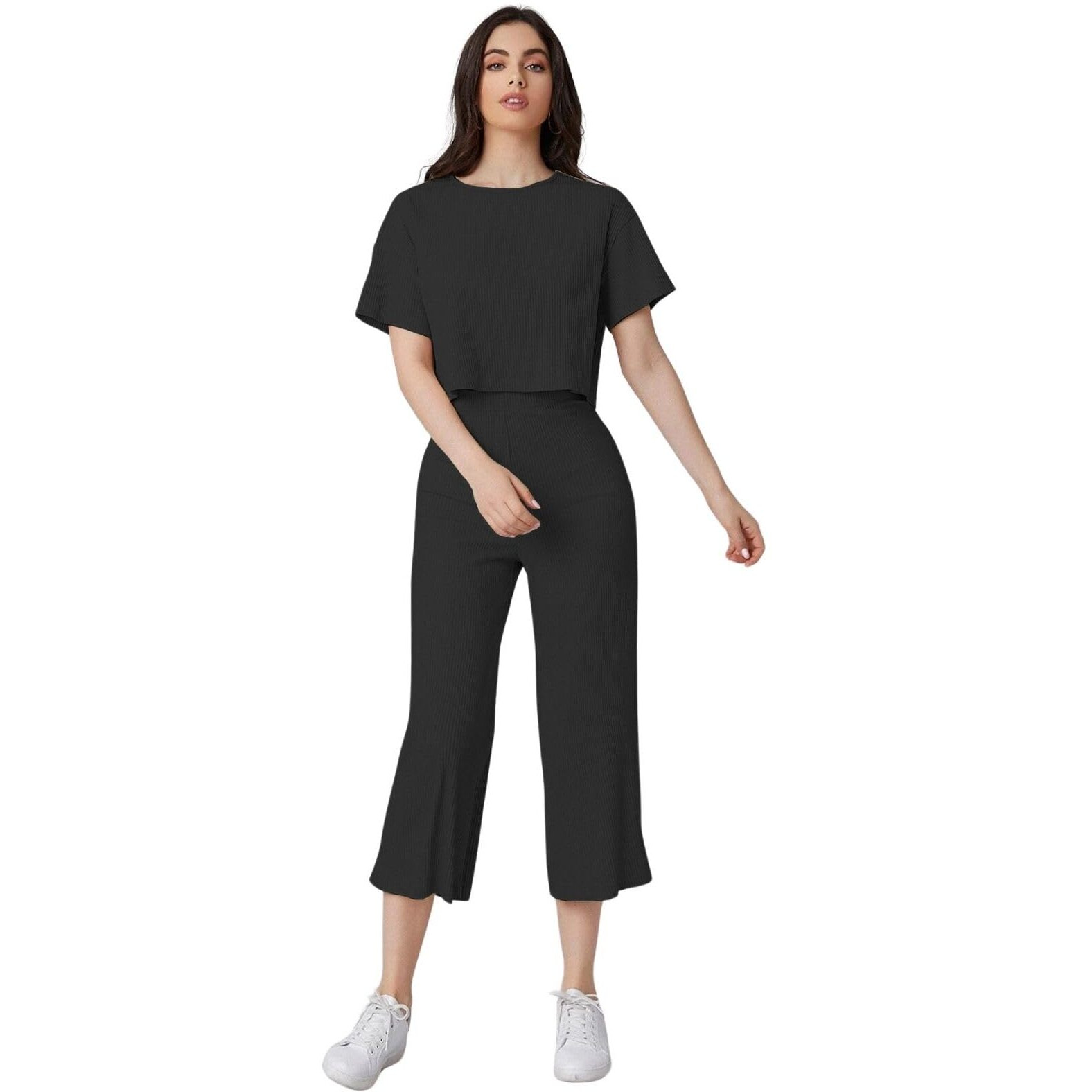 Greciilooks Ribbed A-Line Standard Length Floral Printed Rayon Western Co-Ord Set For Women(Available In 2Xl And 3Xl) (Gl-W1787&Tr846_Black