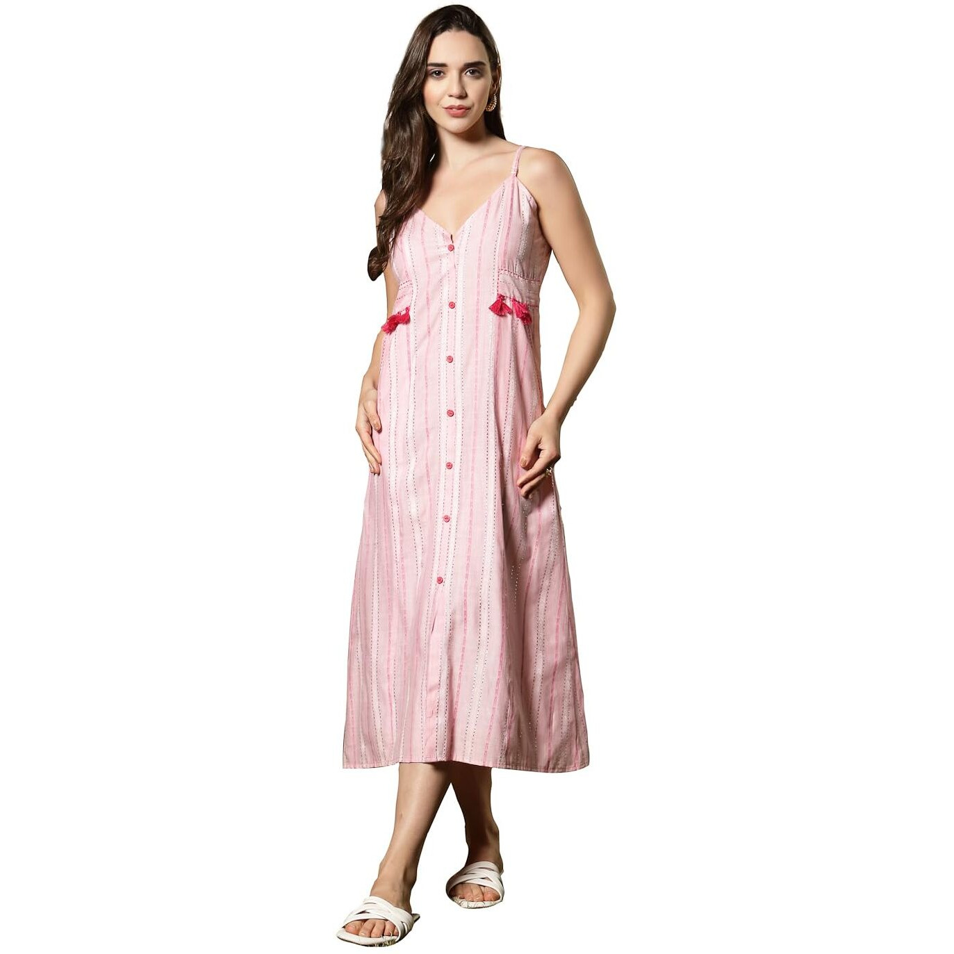 Stylum Women's Striped Printed Cotton Blend A-Line Dress (Drspinklofi42_Pink, Xl)