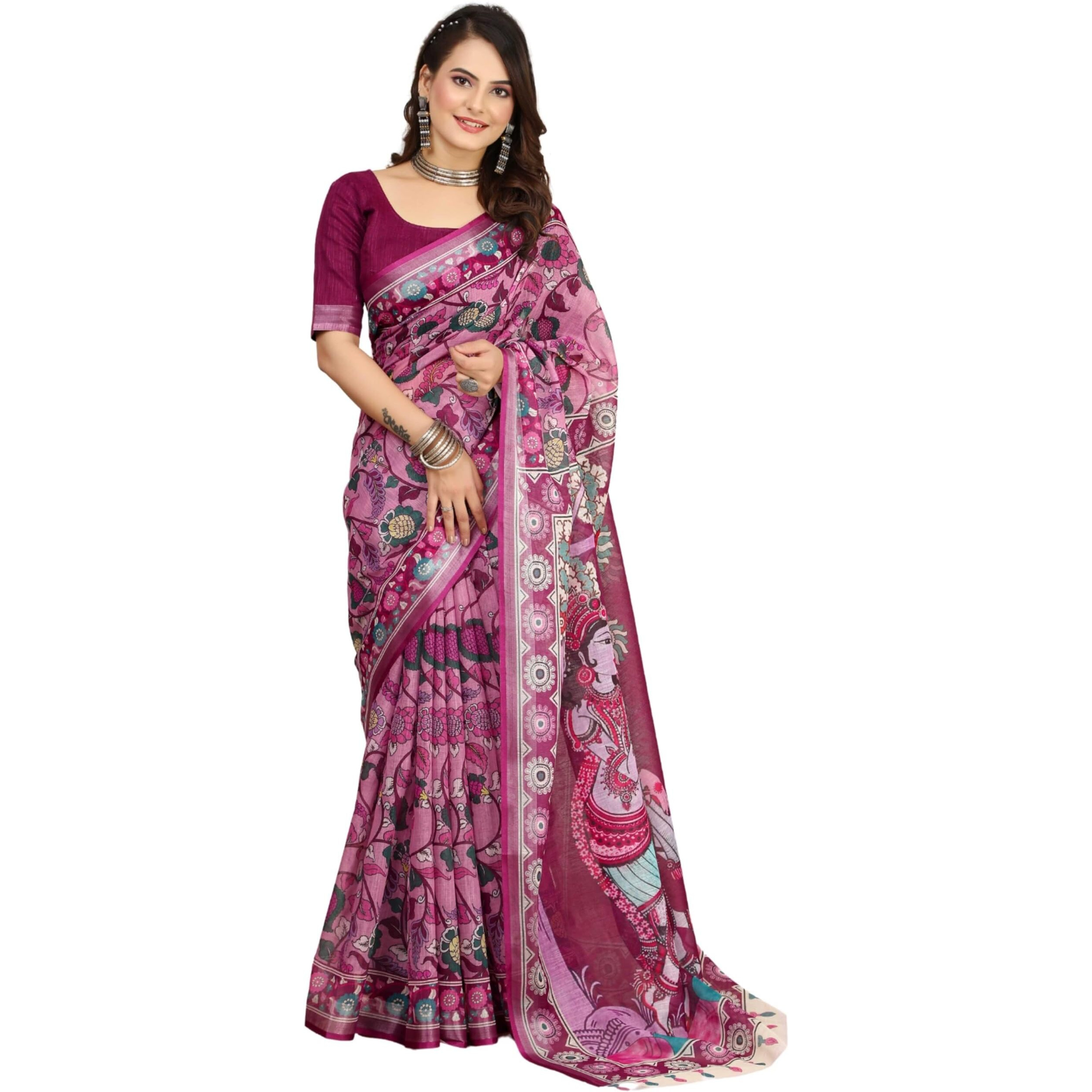 Greciilooks Cotton Sarees For Women | Saree Party Wear | Traditional Sarees For Women (Purple, Free)