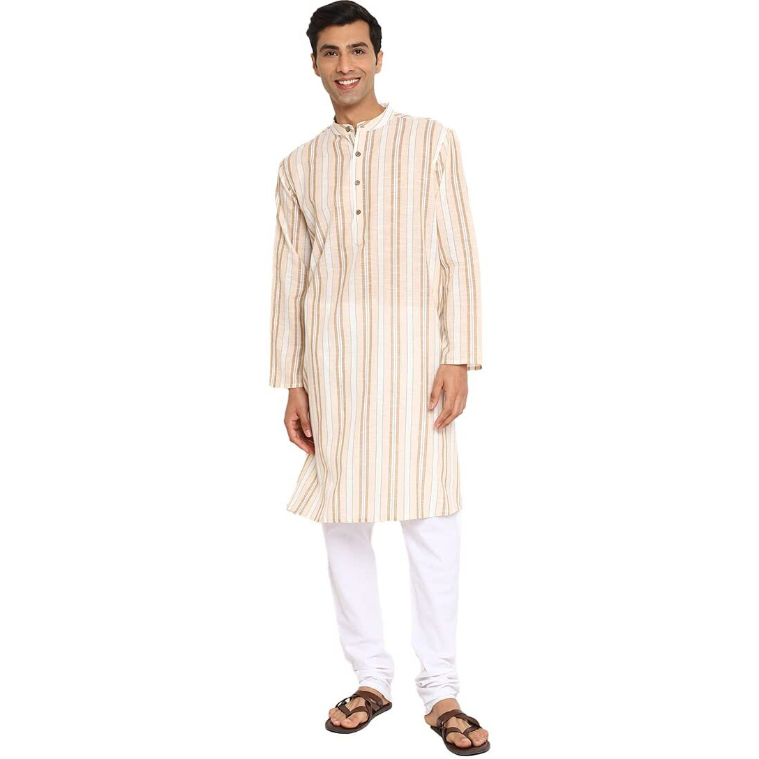 Fabindia Men's Cotton Dobby Relaxed Kurta (102883002_White-Beige