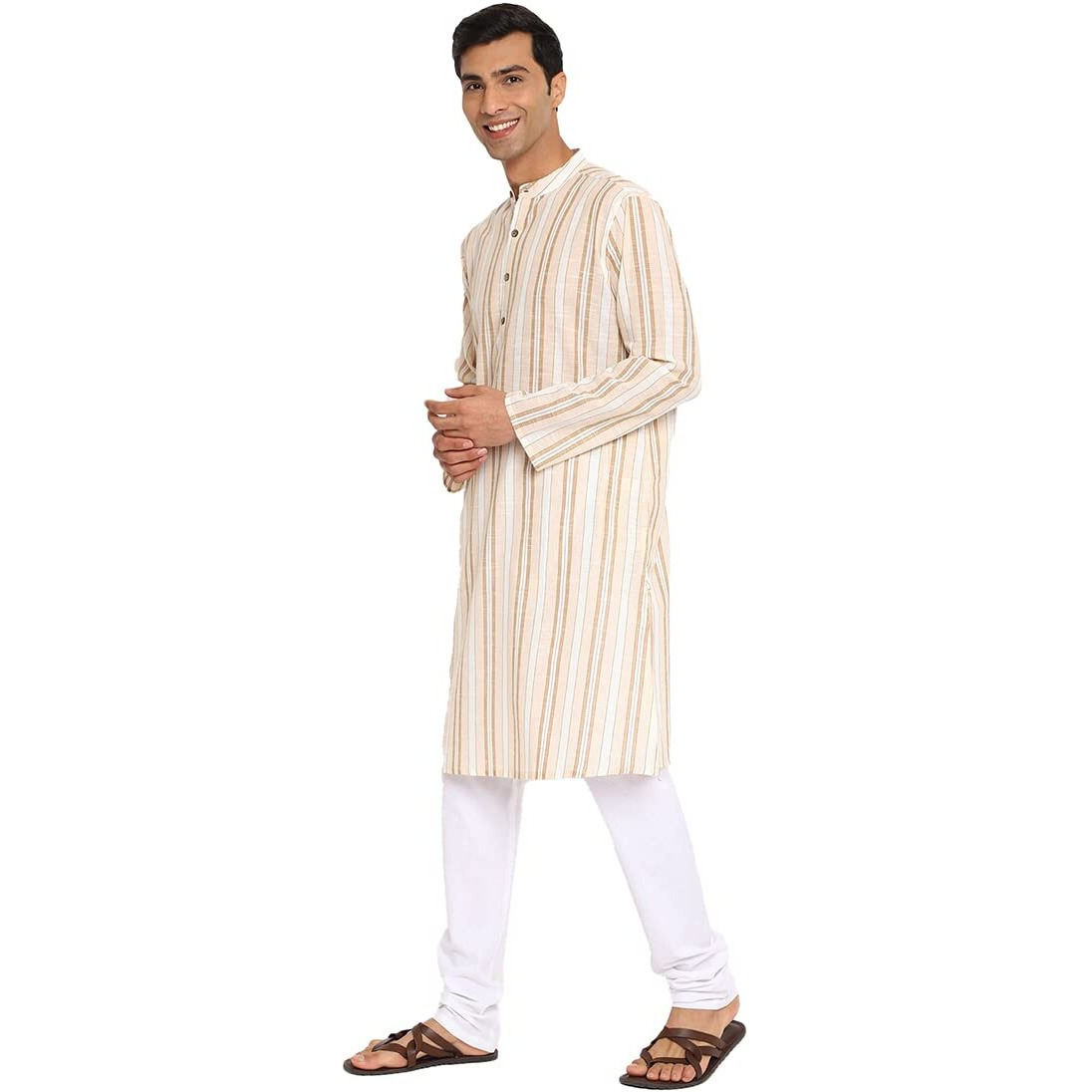Fabindia Men's Cotton Dobby Relaxed Kurta (102883002_White-Beige