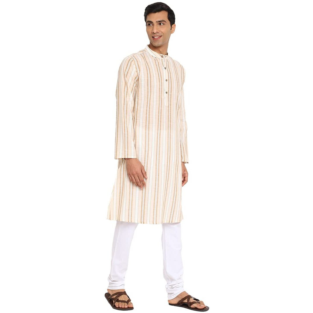 Fabindia Men's Cotton Dobby Relaxed Kurta (102883002_White-Beige
