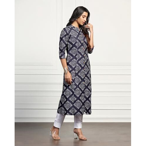 Tadkee Women Printed Kurta With Pant (Nx-Kurti-Pant-Box-112-Navy-M)