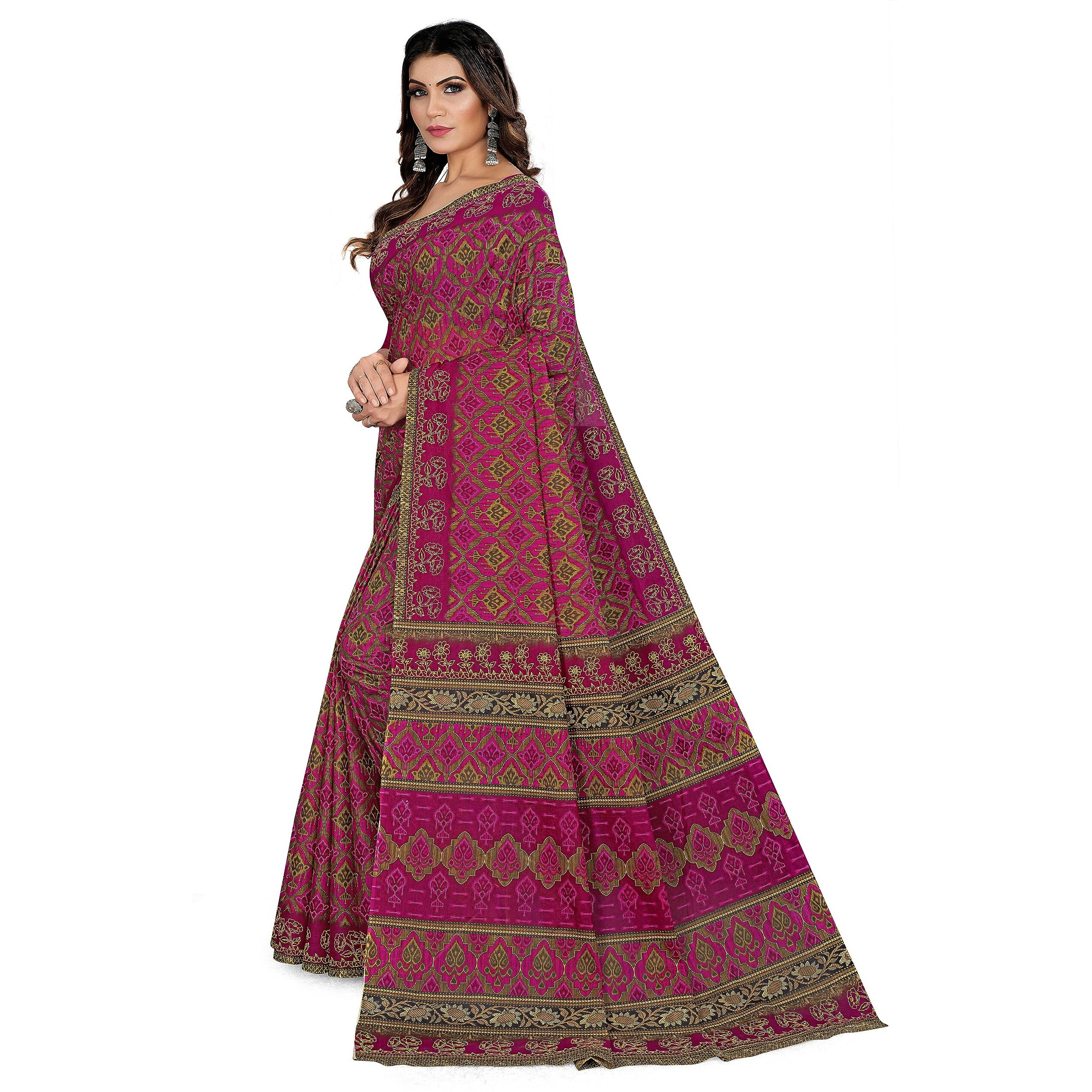 Tamaira Fashion Women's Plain Weave Pure Cotton Saree Without Blouse Piece(11188_Magenta)