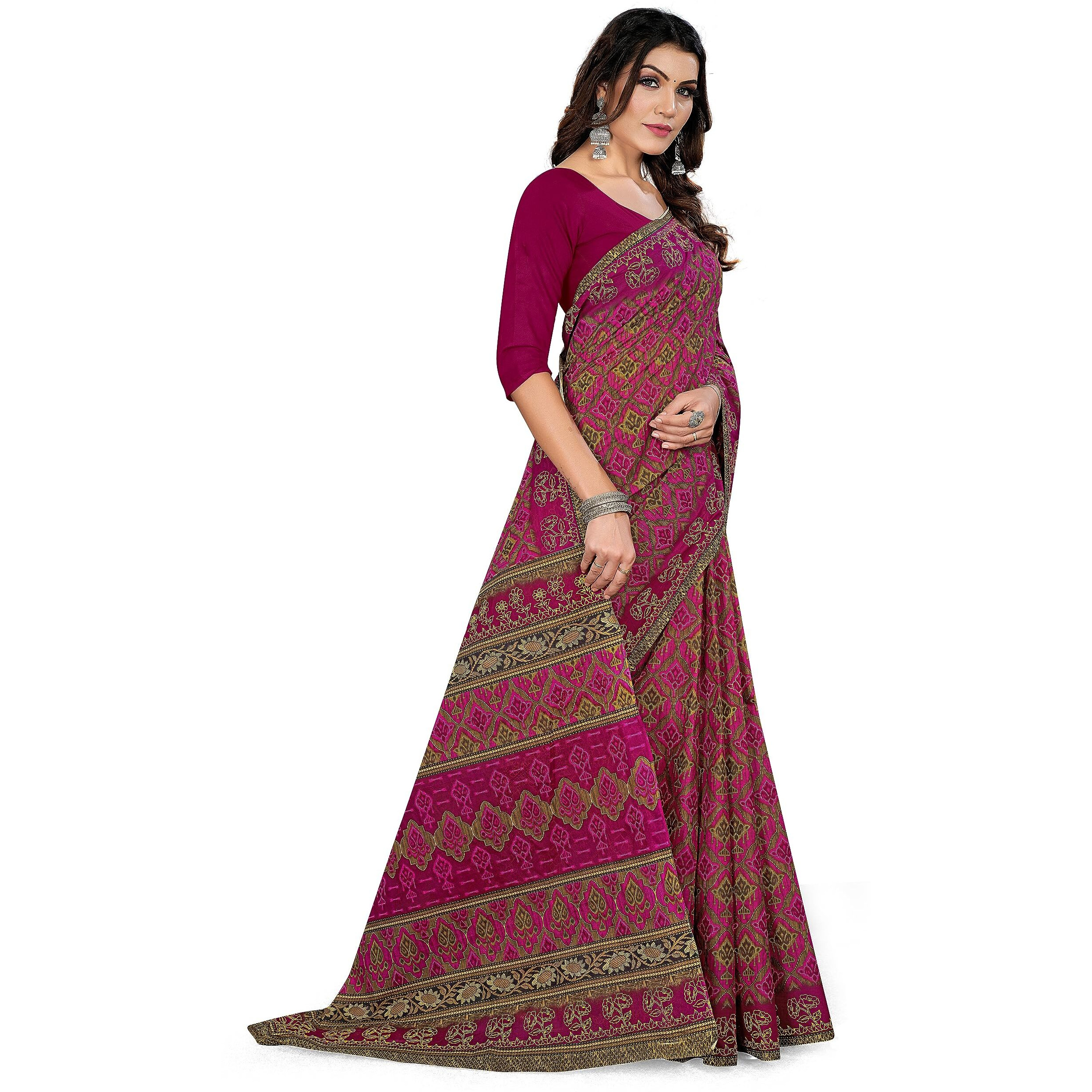 Tamaira Fashion Women's Plain Weave Pure Cotton Saree Without Blouse Piece(11188_Magenta)