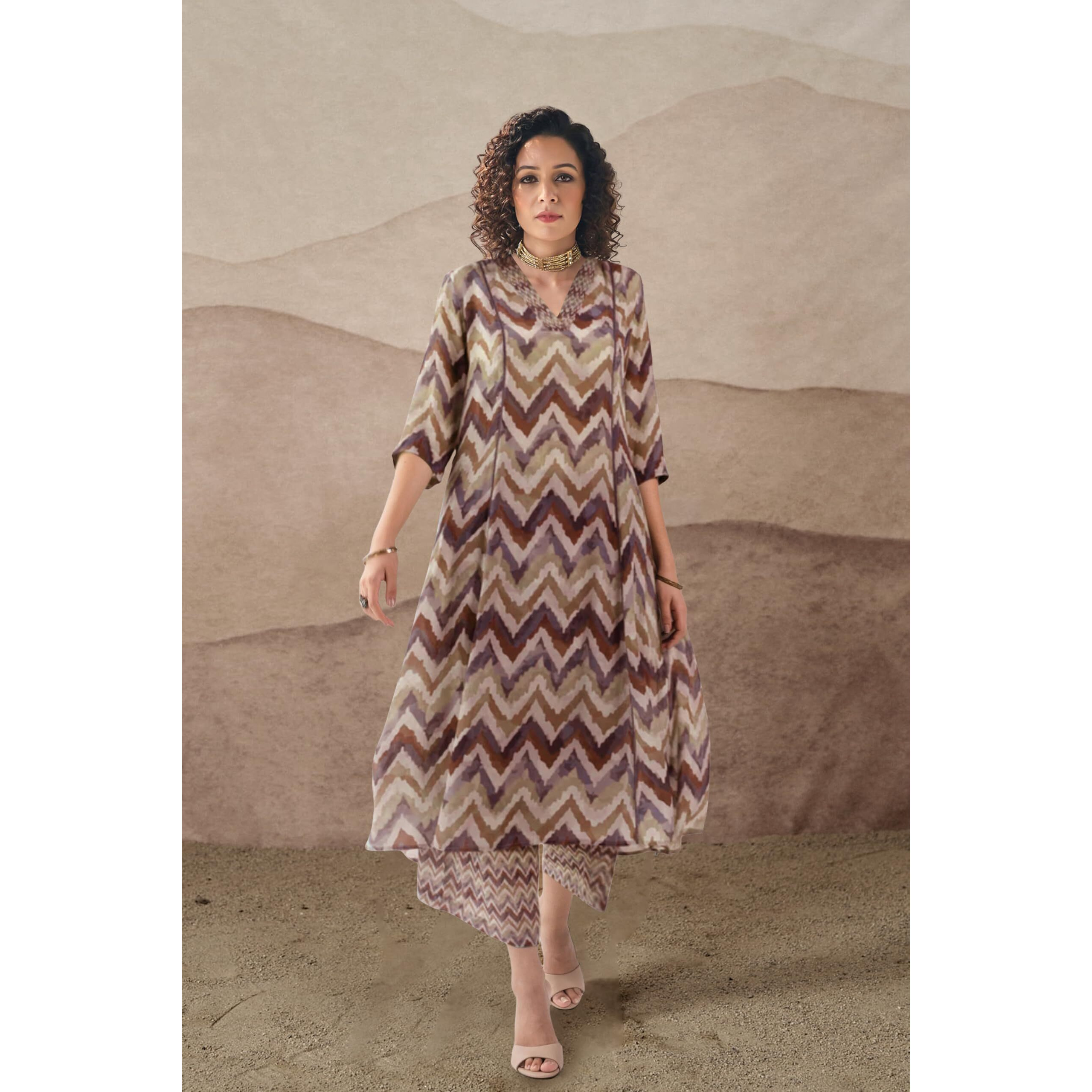 Toochki Co Ord Set For Women | Casual Wear Pant Top Set | Fancy Co-Ord Set | Full Pair Set | Women Kurta Sets Kurtis | Two Piece Co Ord Sets | Coord Sets For Women | Printed Cotton Co Ord Set Brown