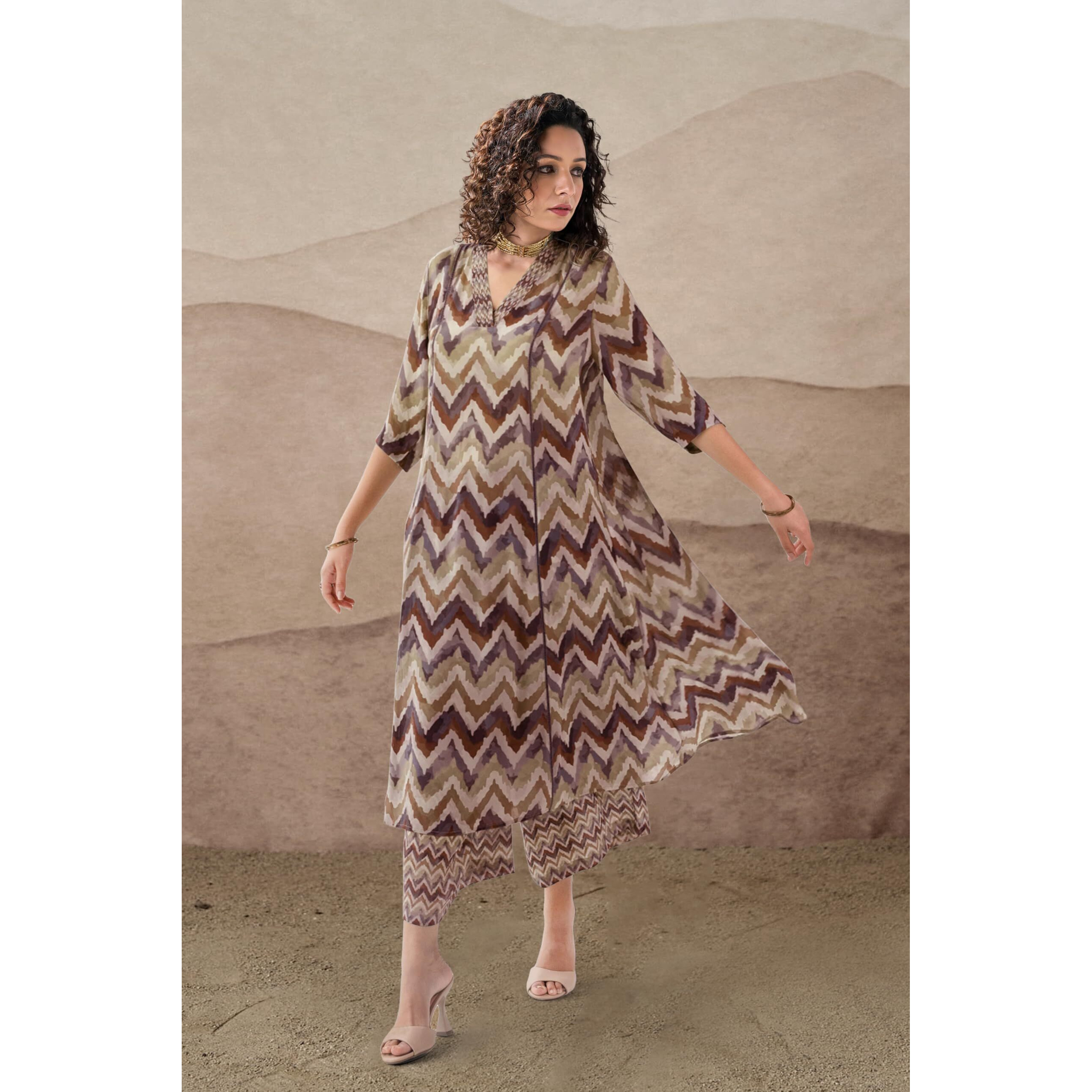 Toochki Co Ord Set For Women | Casual Wear Pant Top Set | Fancy Co-Ord Set | Full Pair Set | Women Kurta Sets Kurtis | Two Piece Co Ord Sets | Coord Sets For Women | Printed Cotton Co Ord Set Brown