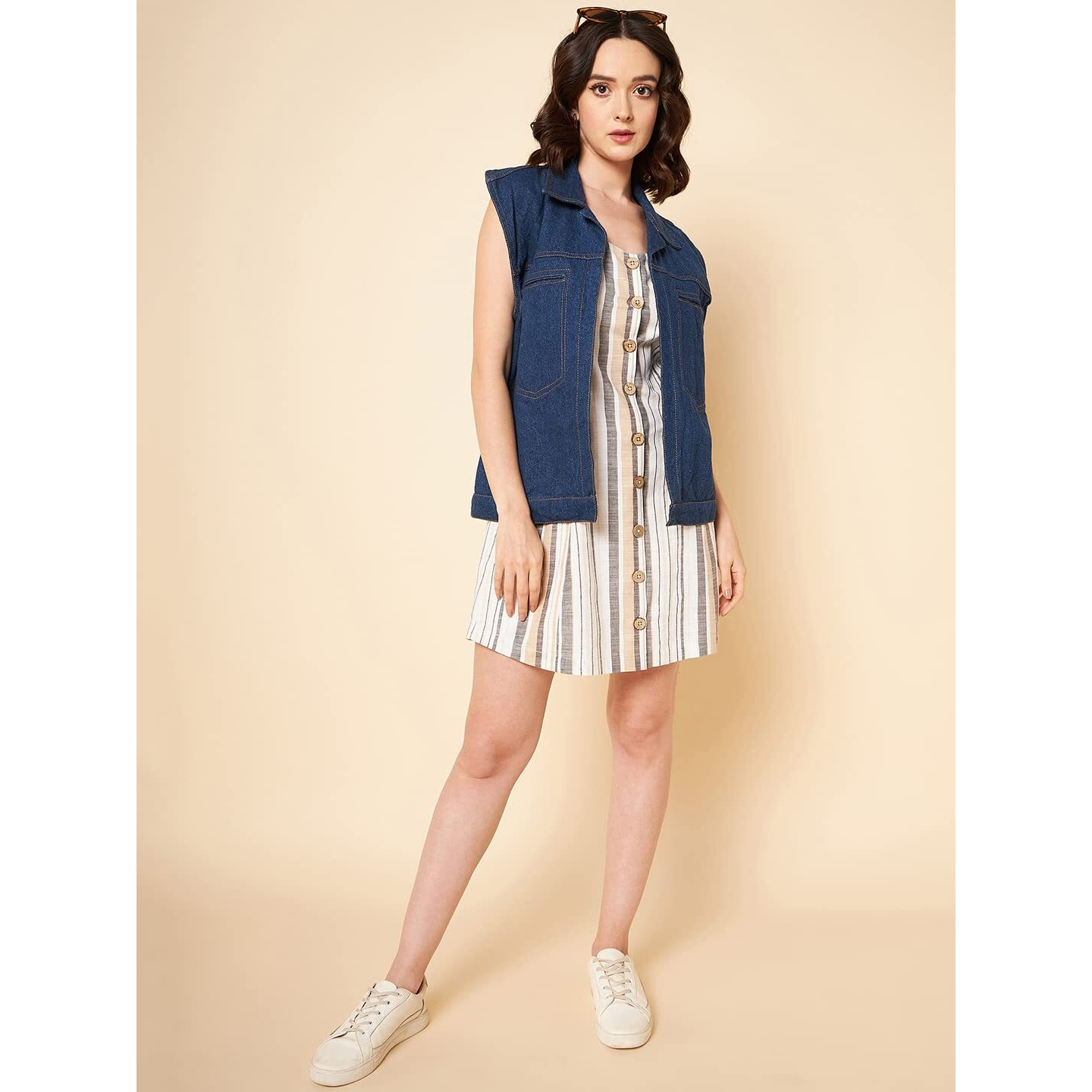 High Star Women's Cotton Fit And Flare Mini Dresses (Hswdrs23001_Be_Beige_L)