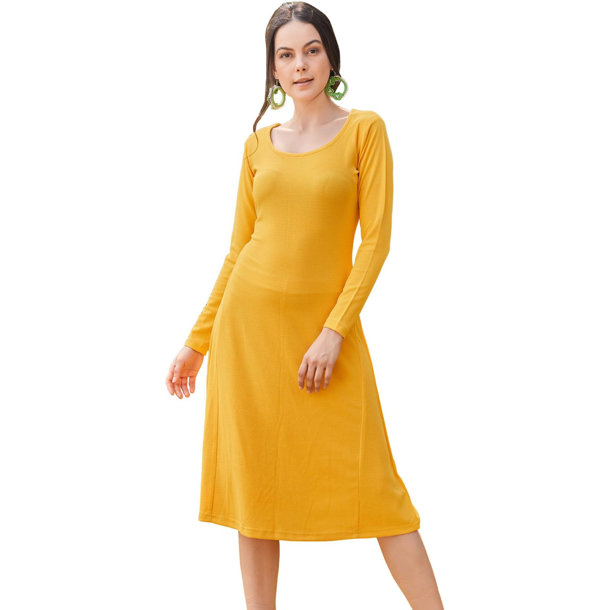 Purvaja Womens Flared Knee Length Dress (Wini-114_Yellow_Small)
