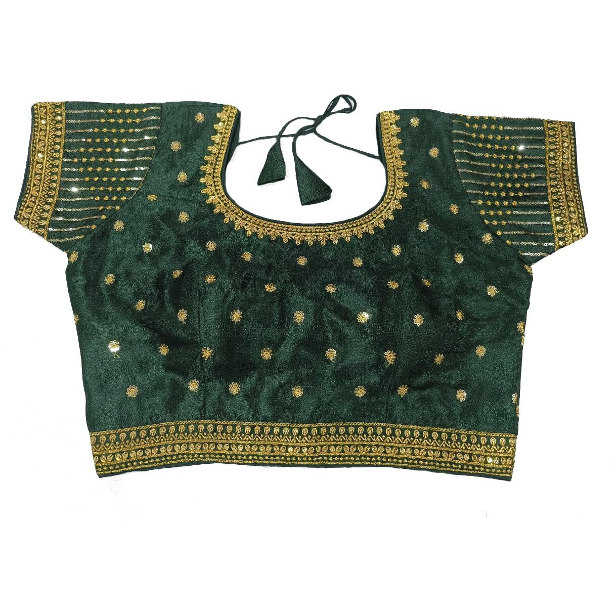 Vihu Fashion Women's Dark Green Readymade Blouse Embroidery Multi Coding Gold Thread Indian Ethnic Designer Blouse Stitched Women's Short Sleeve Saree Blouse For Women For Saree Lehenga Choli
