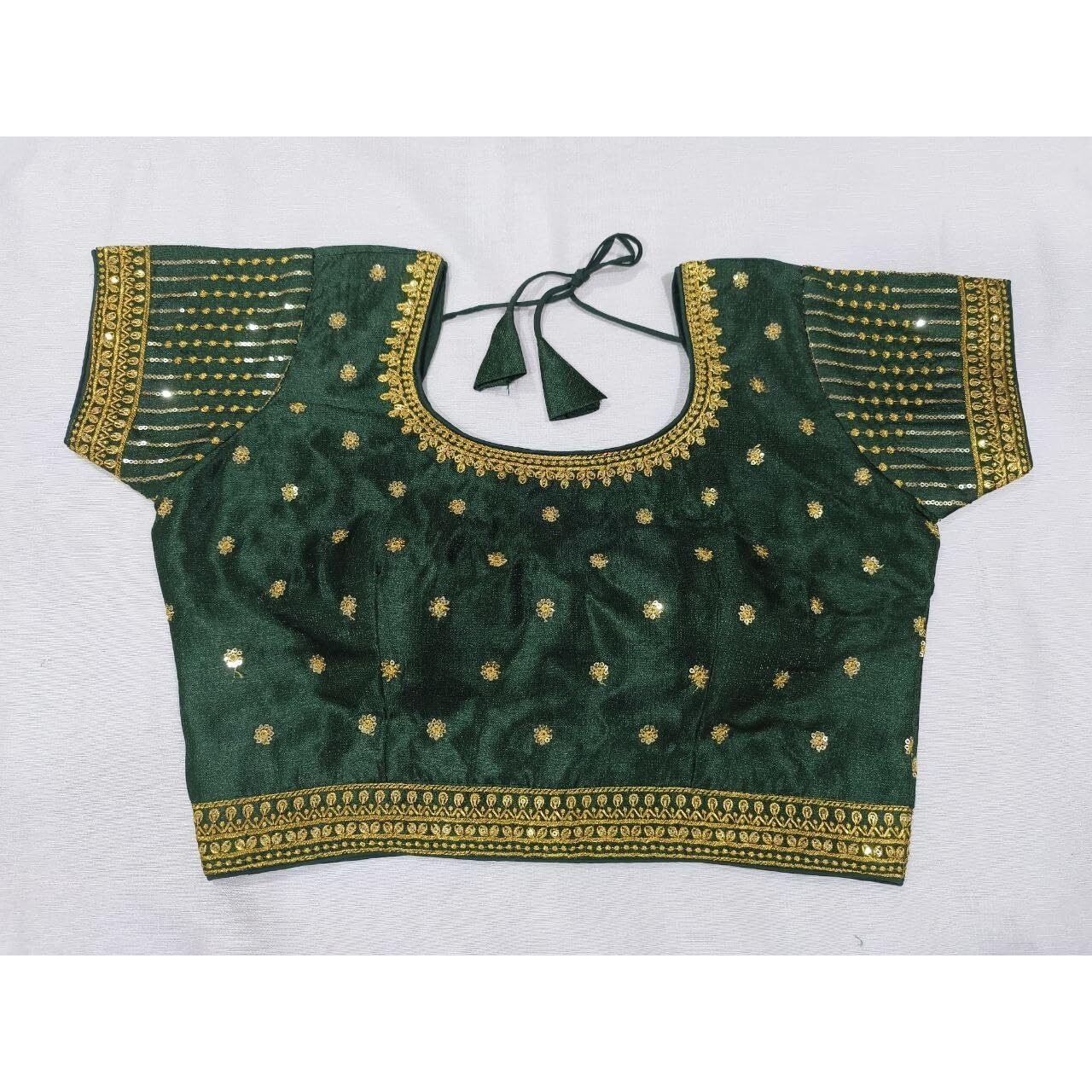 Vihu Fashion Women's Dark Green Readymade Blouse Embroidery Multi Coding Gold Thread Indian Ethnic Designer Blouse Stitched Women's Short Sleeve Saree Blouse For Women For Saree Lehenga Choli