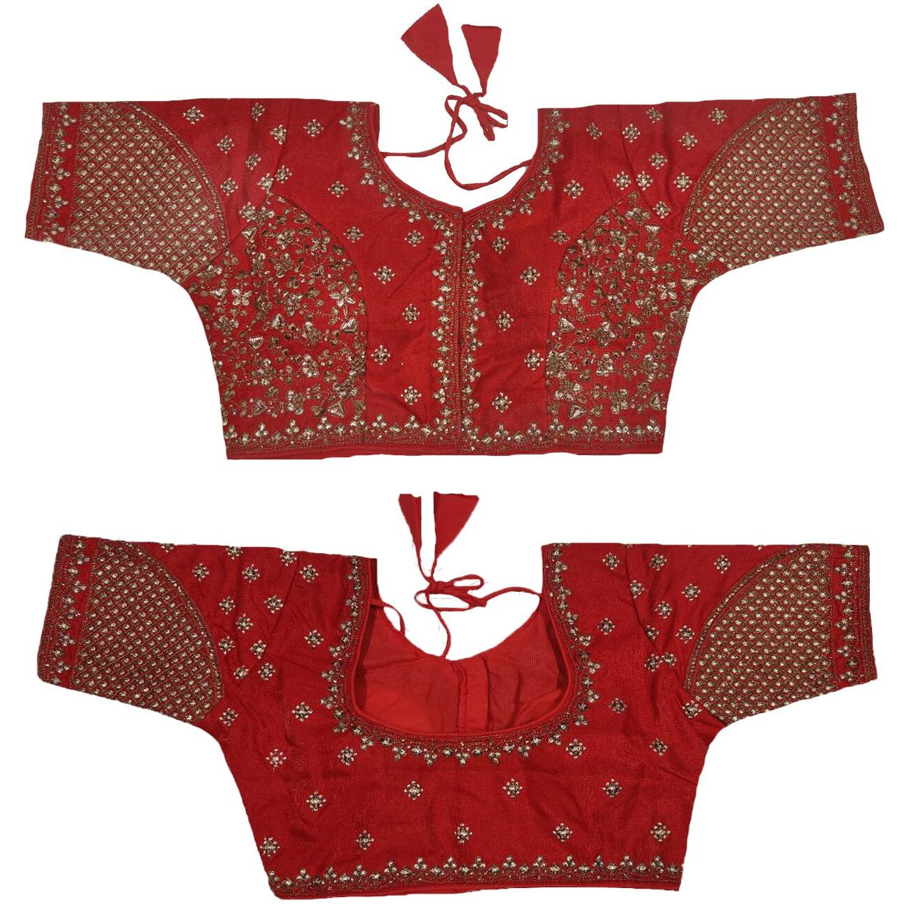 Vihu Fashion Women's Readymade Blouse Multi Golden Codding Sequence Embroidery Work Indian Ethnic Designer Stitched Readymade Saree Half Sleeve Red Blouse For Women For Saree Lehenga Choli