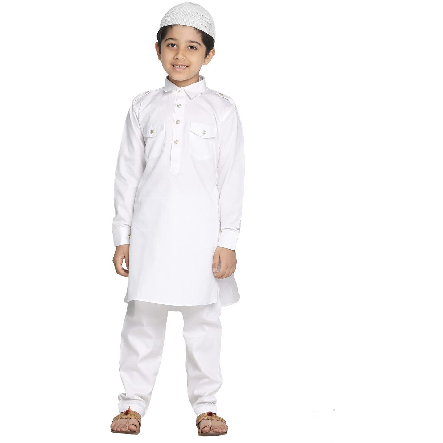 Vastramay Boys' White Pathani Kurta Set (Vasbptwh009Nc_36)