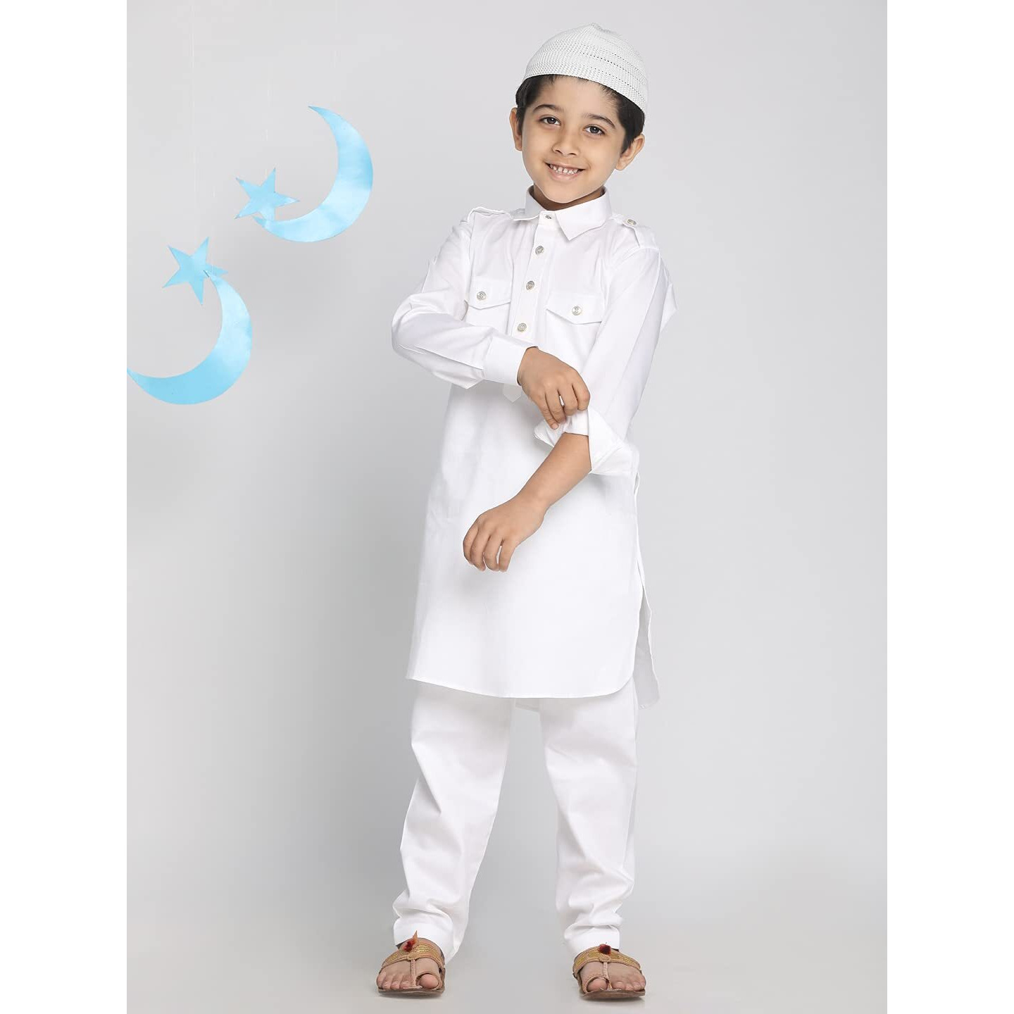 Vastramay Boys' White Pathani Kurta Set (Vasbptwh009Nc_36)