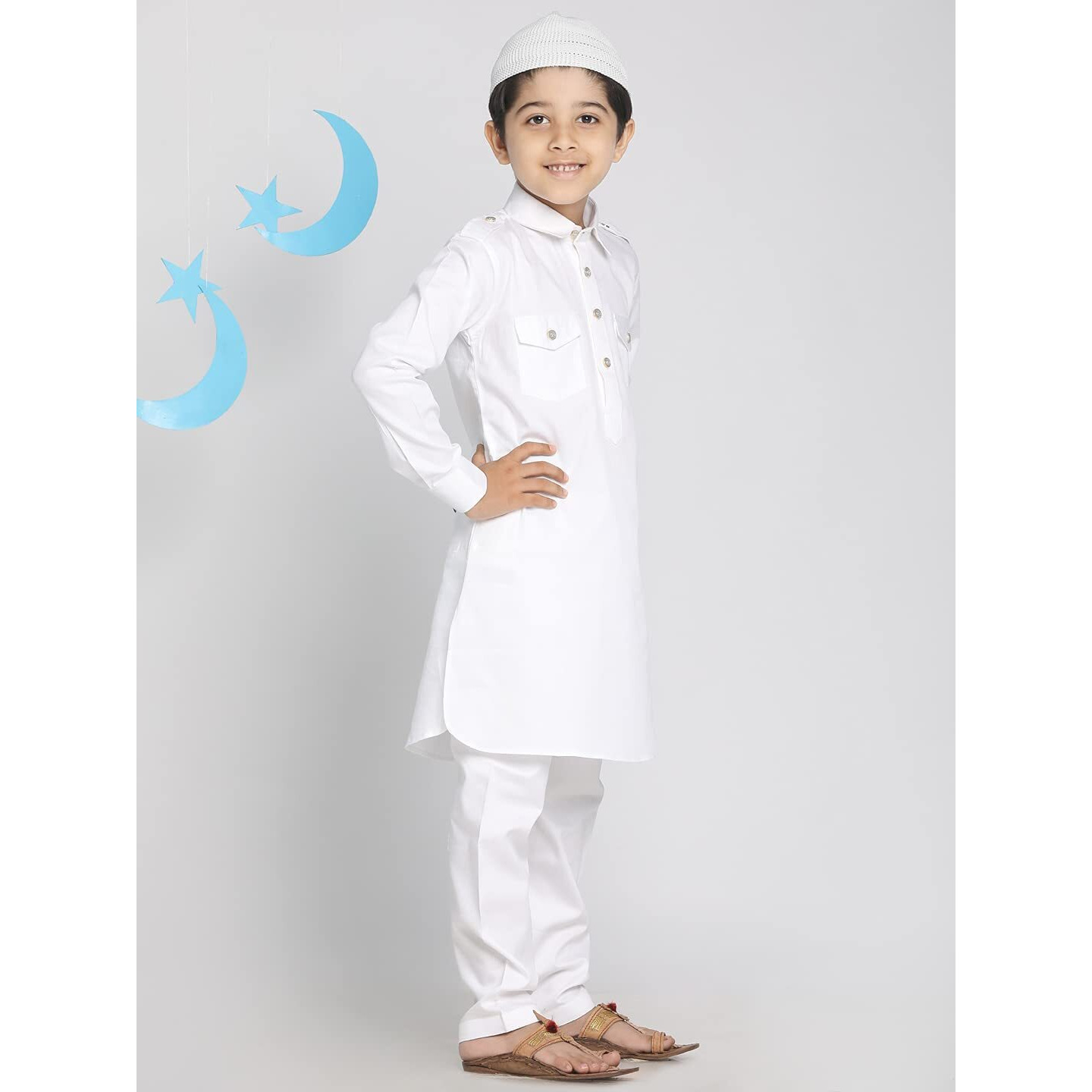 Vastramay Boys' White Pathani Kurta Set (Vasbptwh009Nc_36)