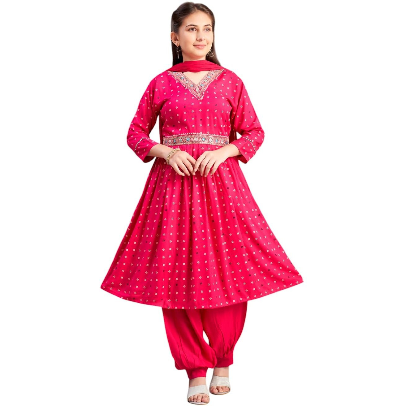 Aarika Girls Ethnic Wear Rani Colour Foil Print Embroidery Rayon Kurti-8-15 Years (Kurti-Tr-K-1023)