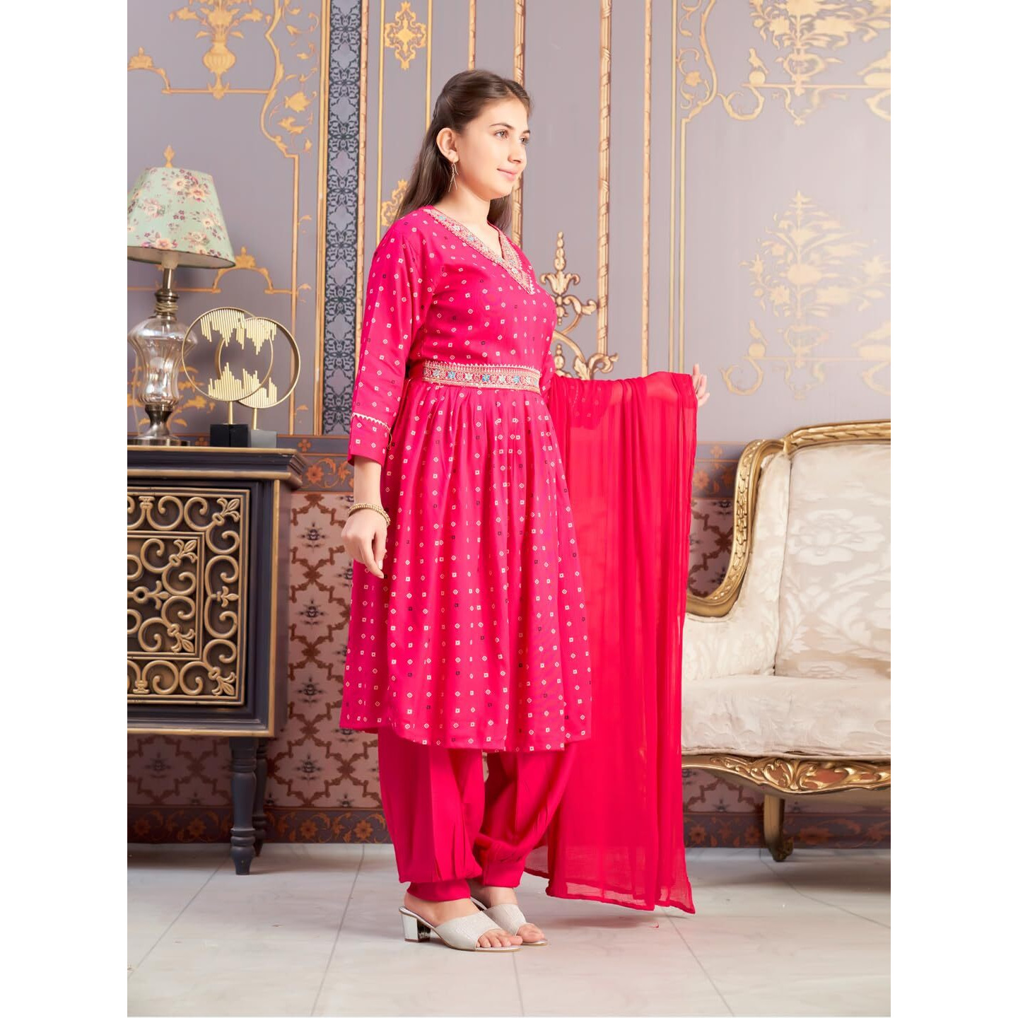 Aarika Girls Ethnic Wear Rani Colour Foil Print Embroidery Rayon Kurti-8-15 Years (Kurti-Tr-K-1023)