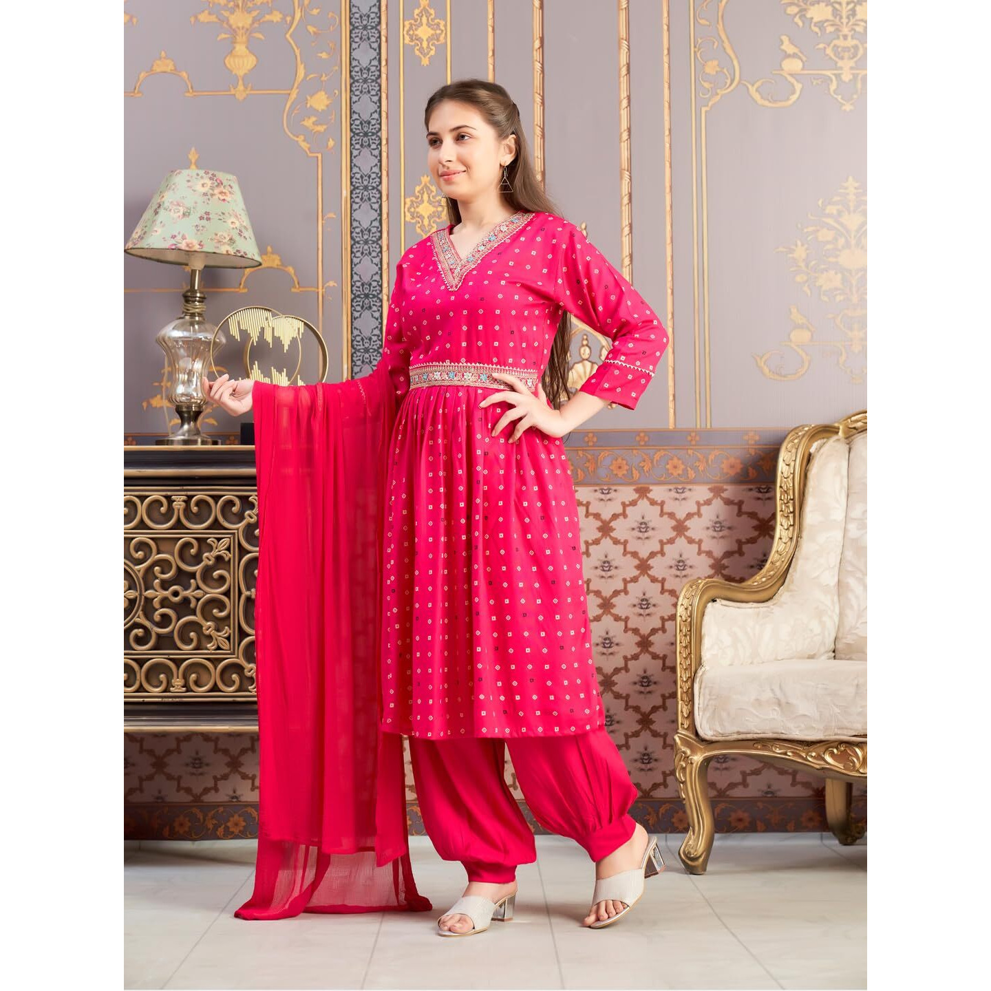 Aarika Girls Ethnic Wear Rani Colour Foil Print Embroidery Rayon Kurti-8-15 Years (Kurti-Tr-K-1023)