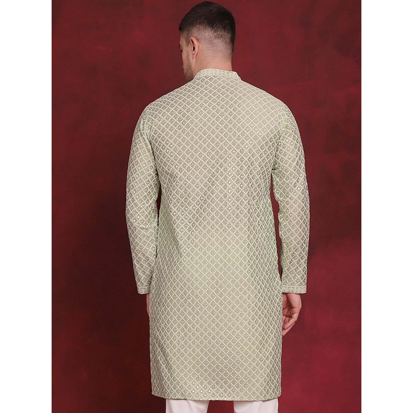 Jompers Men's Sequin Chikankari Front Open Kurtas (Pista, Xxl)