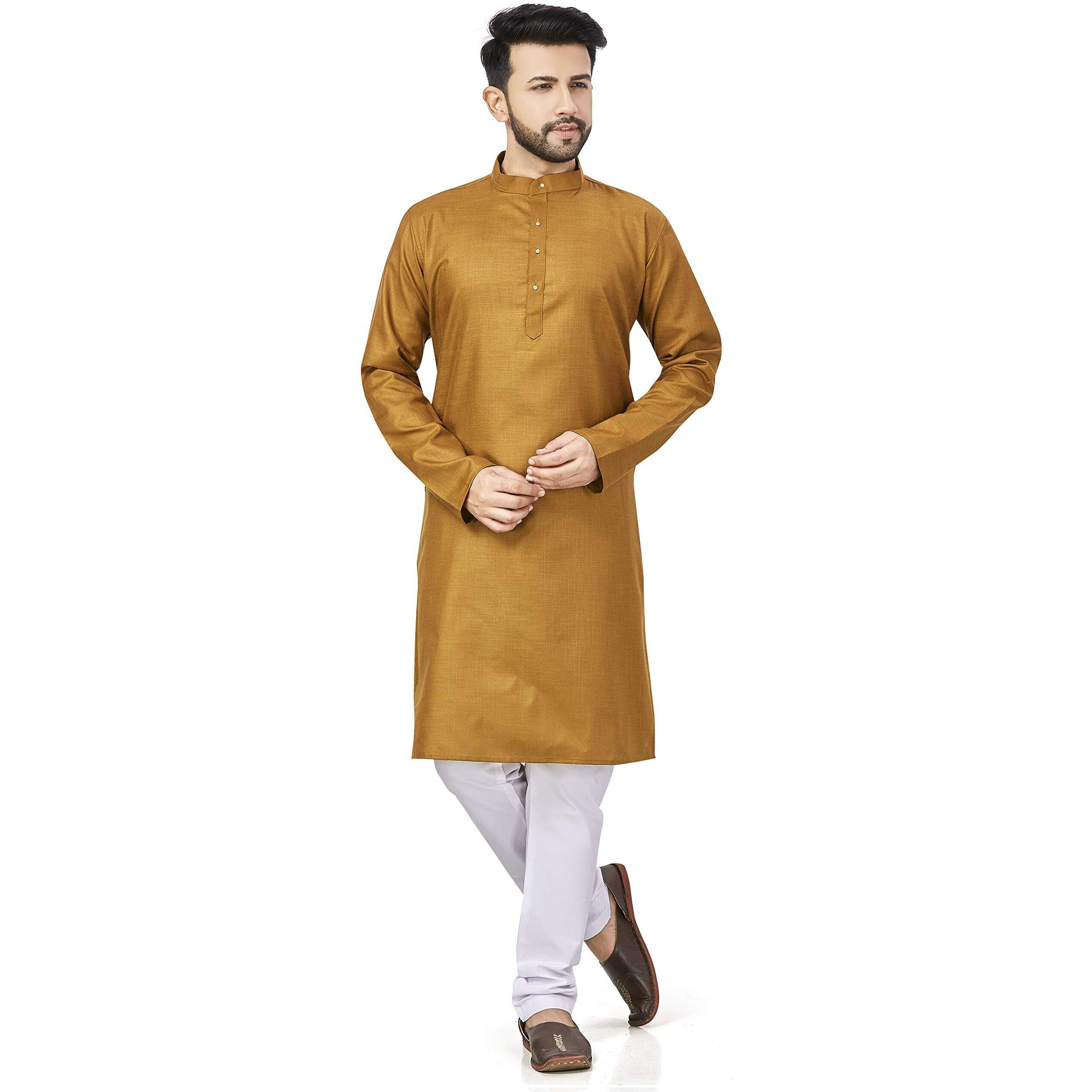 Be Active Men's Cotton Regular Fit Kurta (Rfsk0001 14-1-L_Yellow_L)