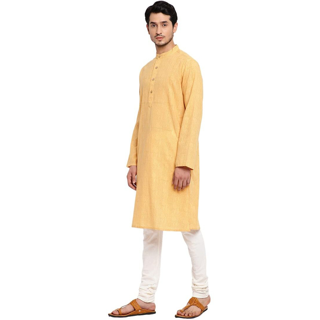 Fabindia Men's Cotton Printed Slim Kurta (100720201_Yellow