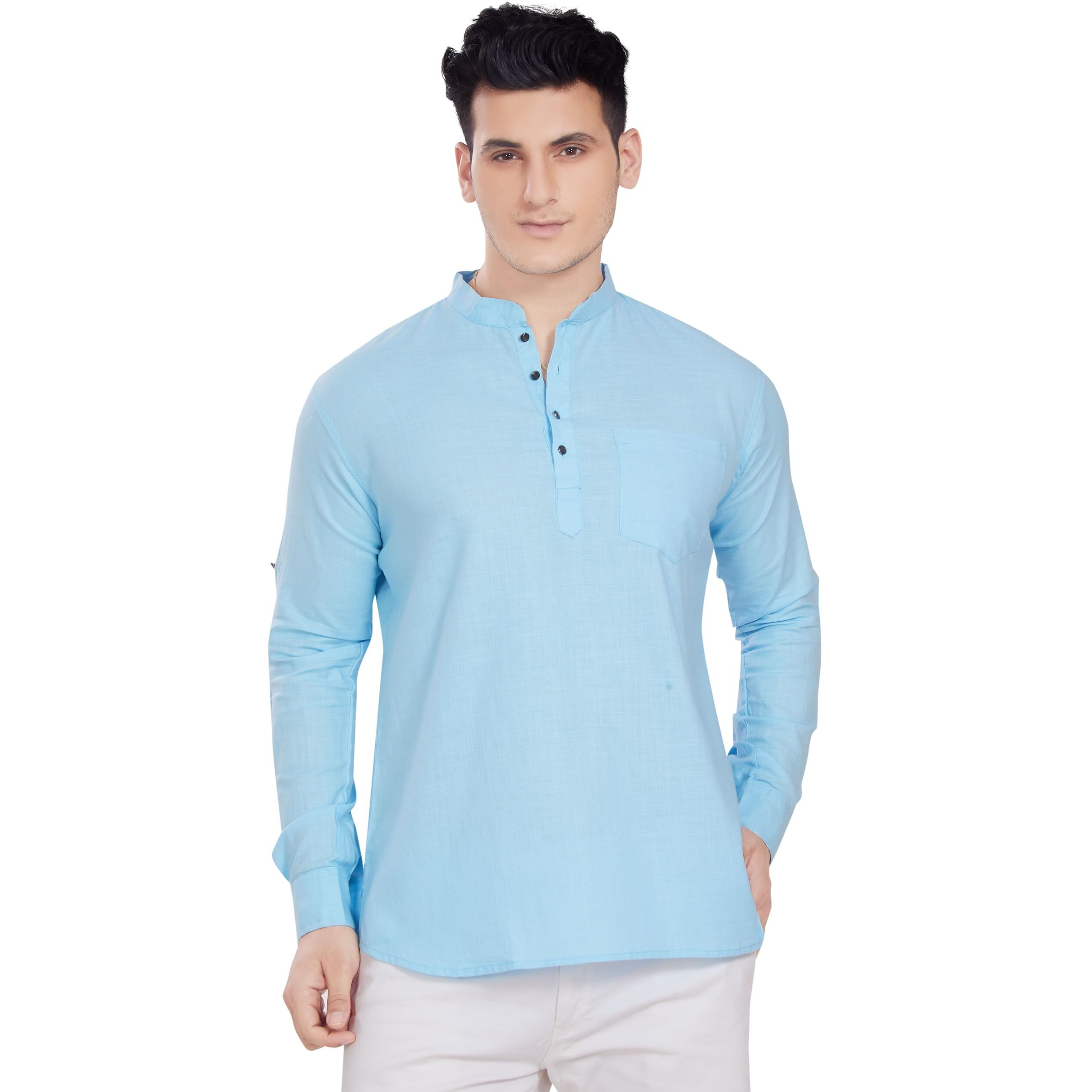 Divisive Men's Pure Cotton Relaxed Fit Short Kurta (Dkrt253_S_L Sky)