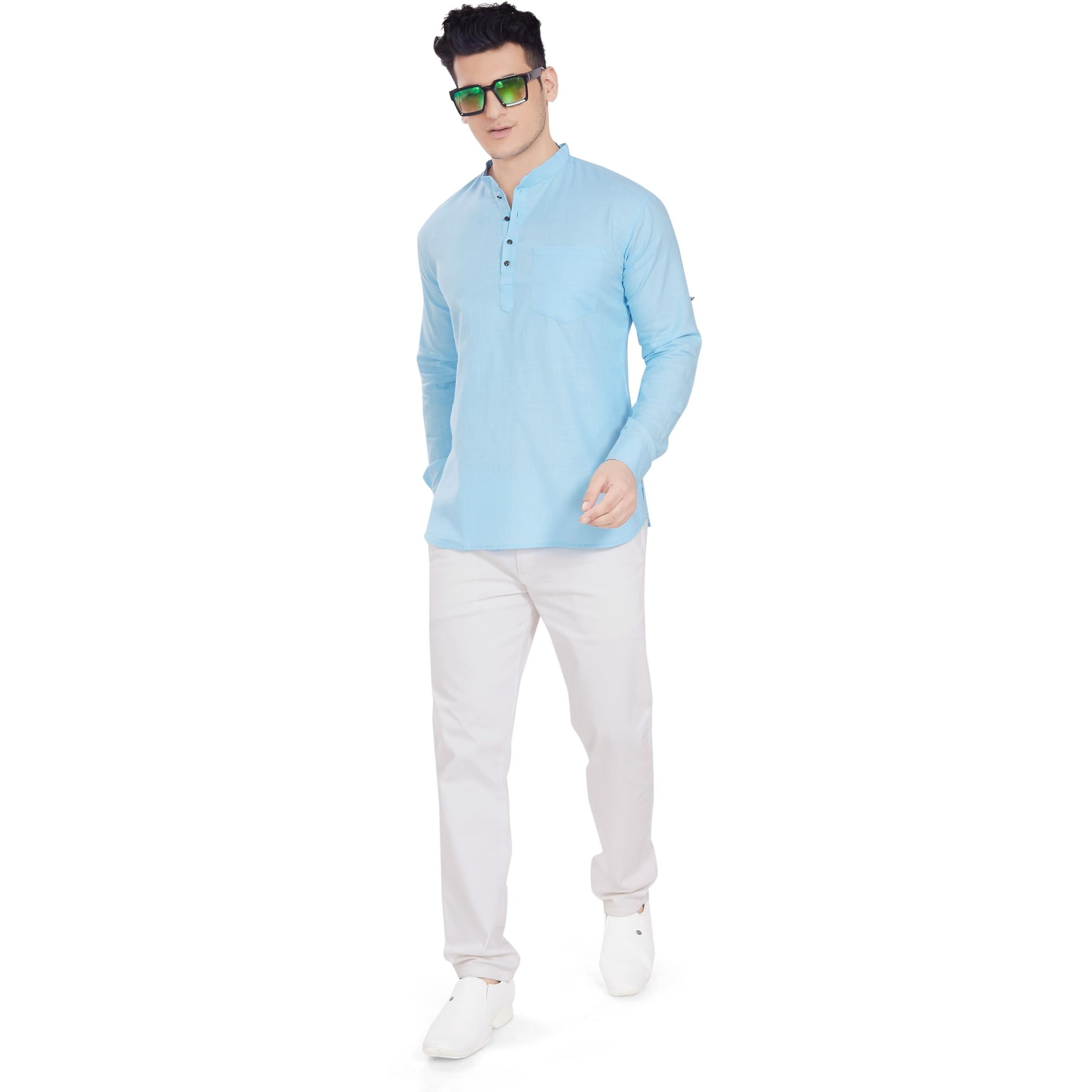 Divisive Men's Pure Cotton Relaxed Fit Short Kurta (Dkrt253_S_L Sky)