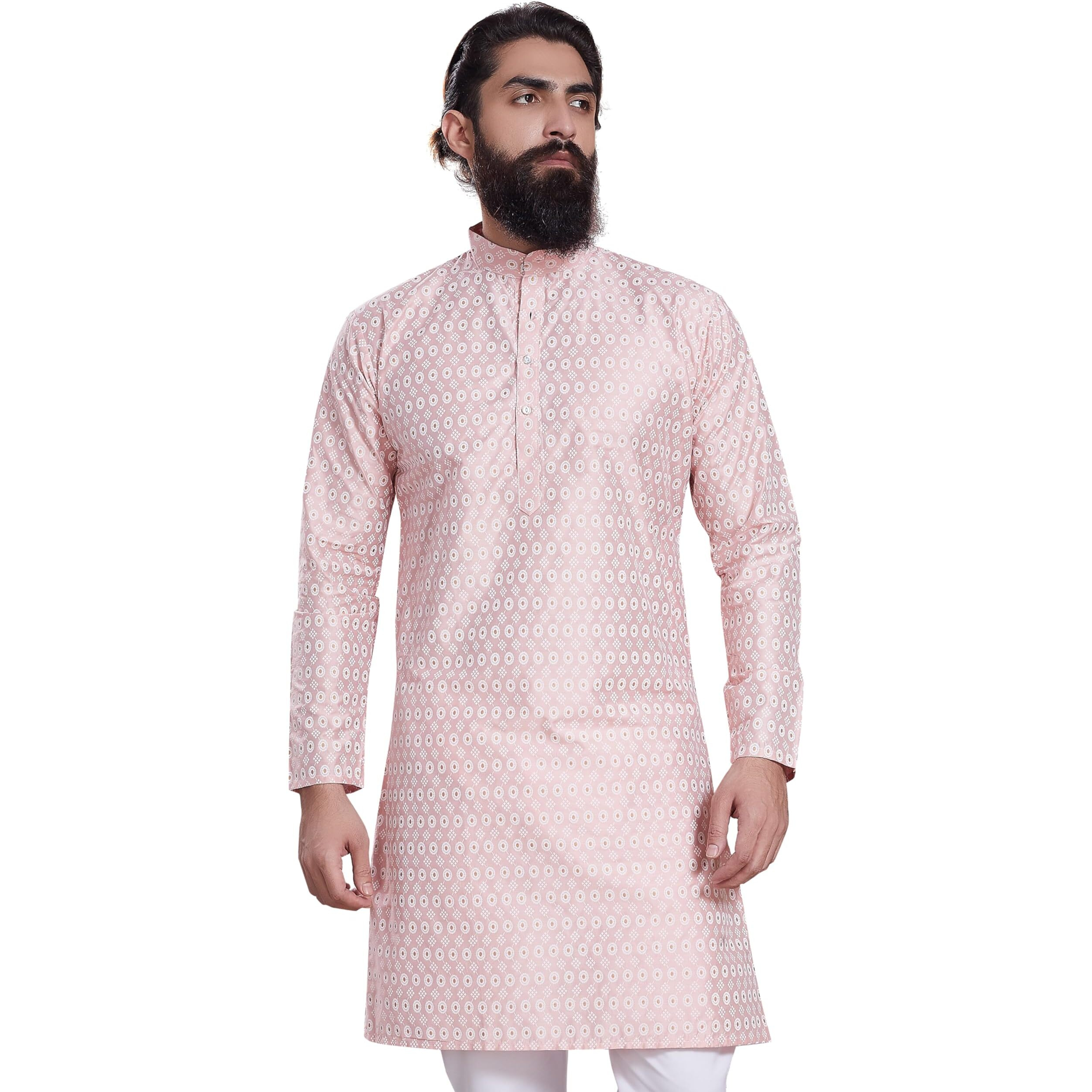 Divisive Men's Printed Cotton Silk Blend Only Slim Fit Kurta (Dkrt218_Xxl_Peach)