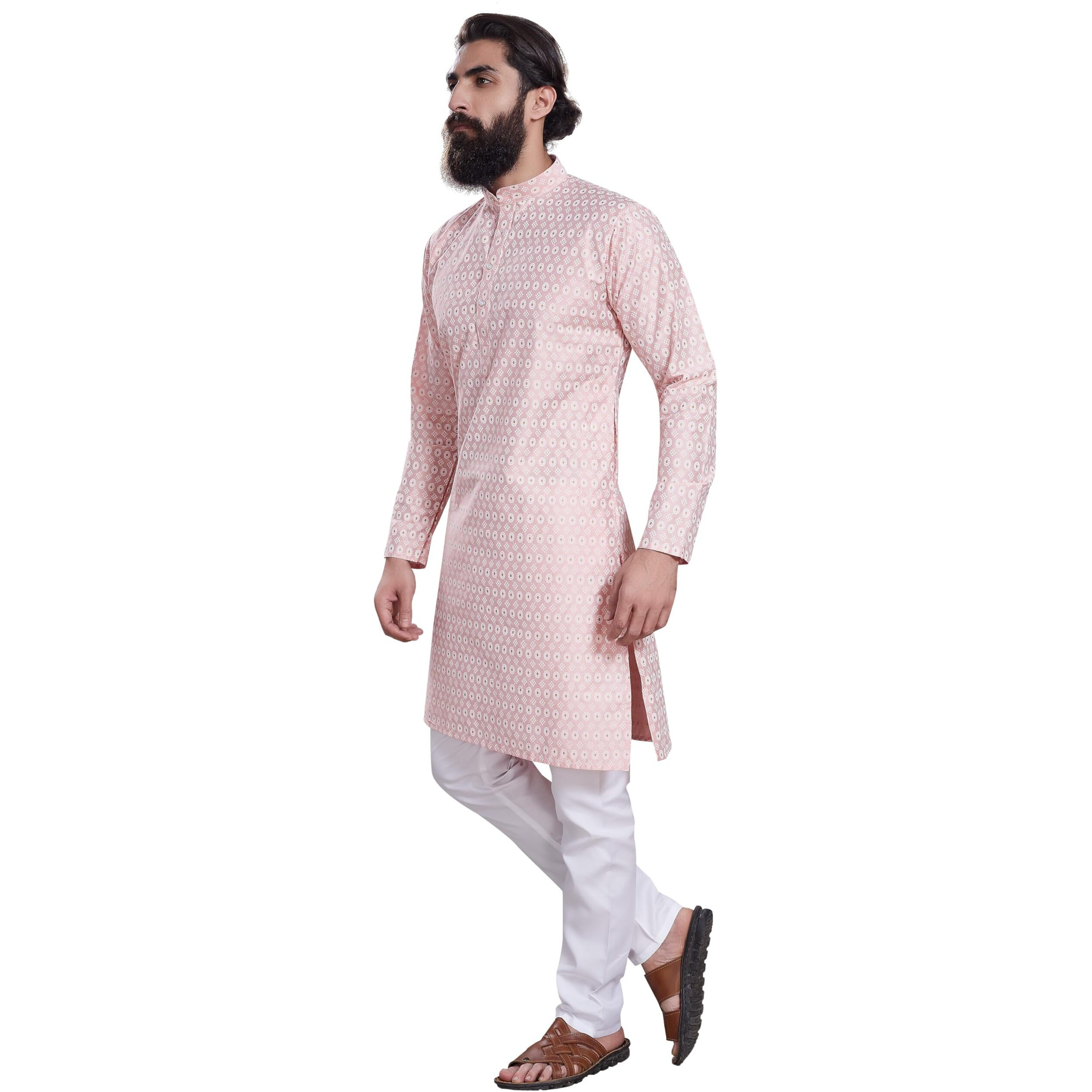 Divisive Men's Printed Cotton Silk Blend Only Slim Fit Kurta (Dkrt218_Xxl_Peach)