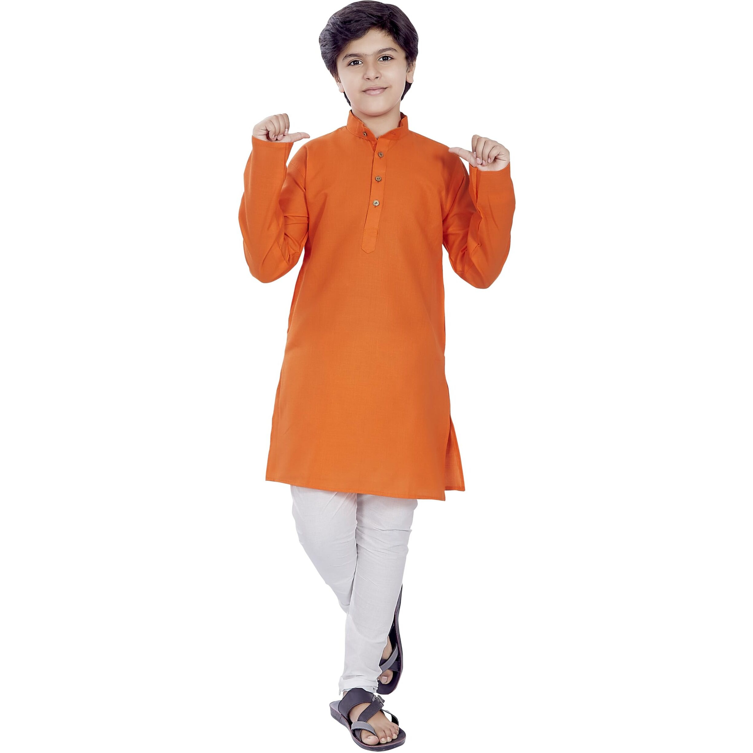 Divisive Boy's Plain Cotton Blend Ethnic Kurta Pyjama Set (Dkd4_24_Orange)