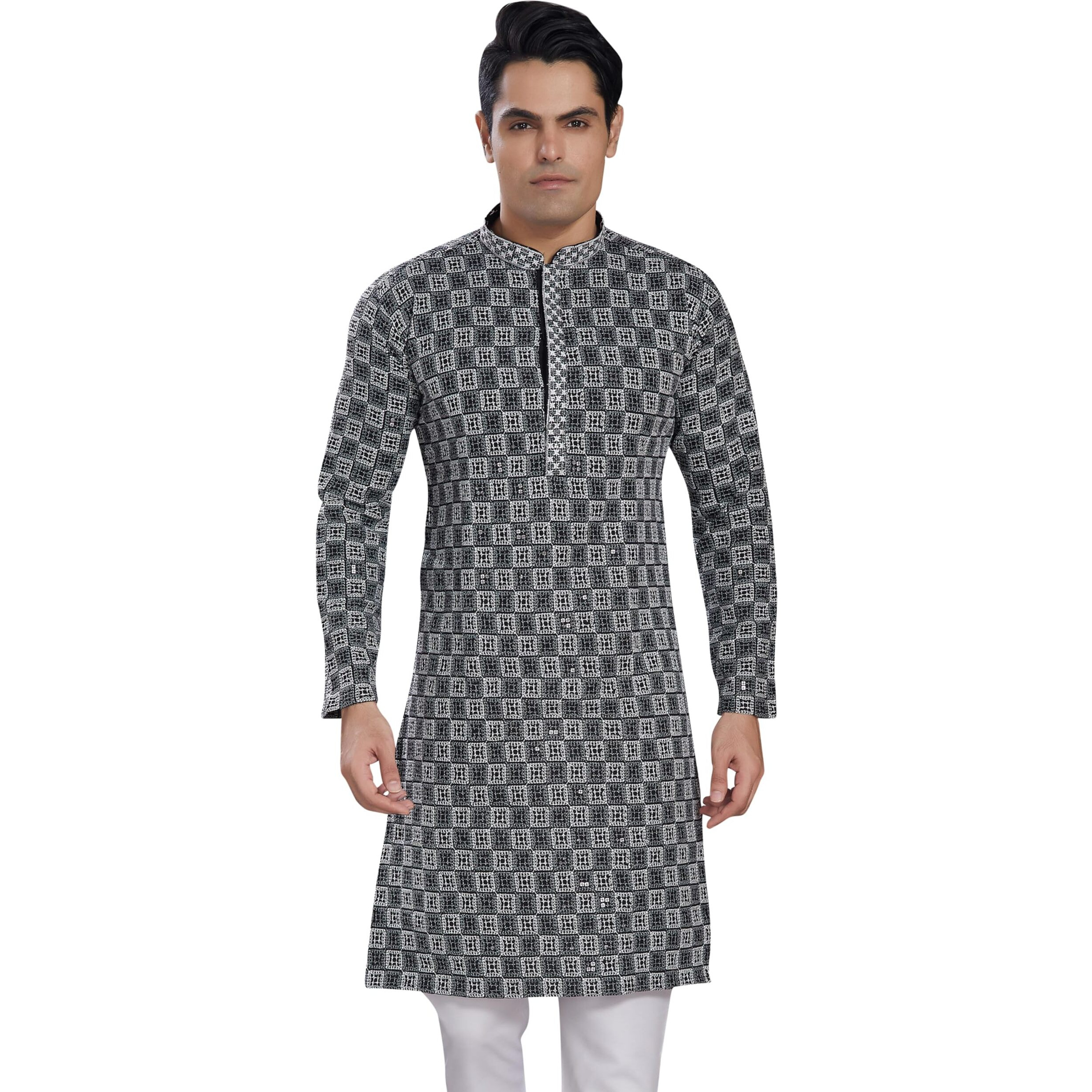 Divisive Men's Sequince Embroidered Cotton Blend Only Slim Fit Kurta (Dkrt605_L_Black)