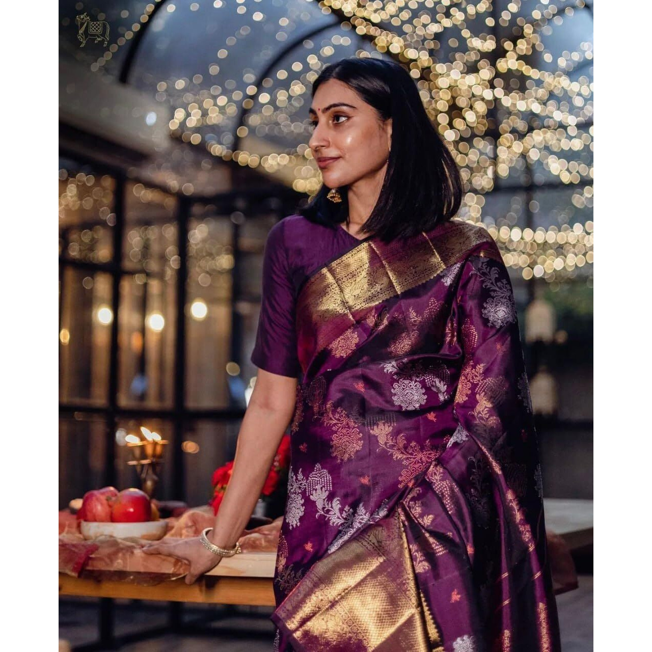 Flosive Women's Beautiful Hot Wine Shine Kanjivaram Wedding Saree With Blouse