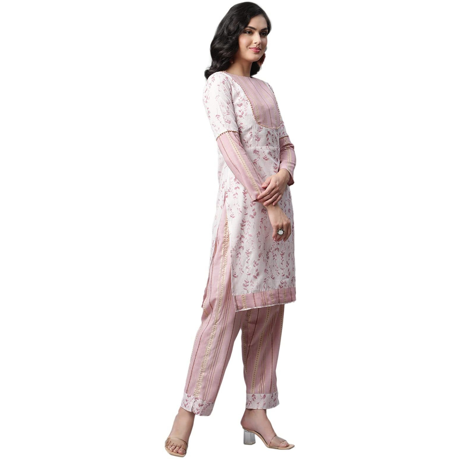 Om Sai Latest Creation Designer Slub Rayon Fully Stitched Straight Kurti For Women & Girls On Jeans Palazzo (Large, Pink)