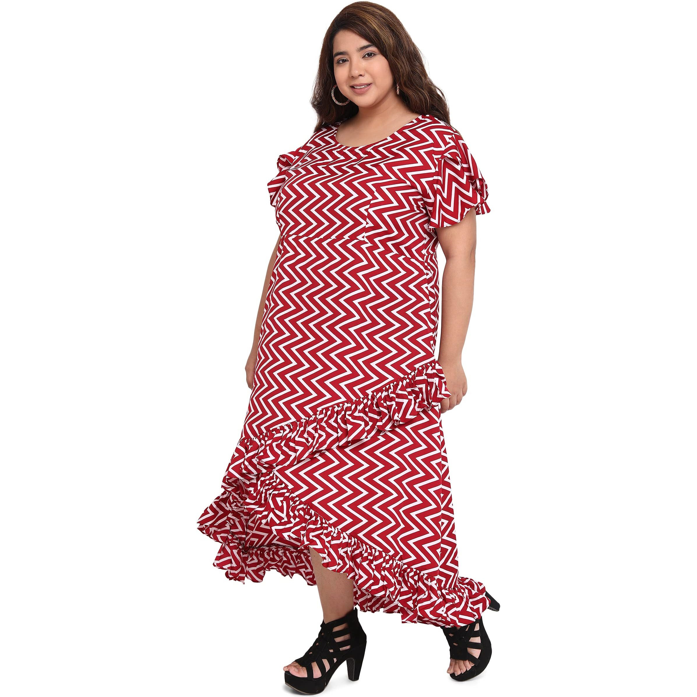 Oomph Women's Western & Fusion Wear Crepe Wrap Maxi Plus Size Dress - Crimson Red - Od231_5Xl