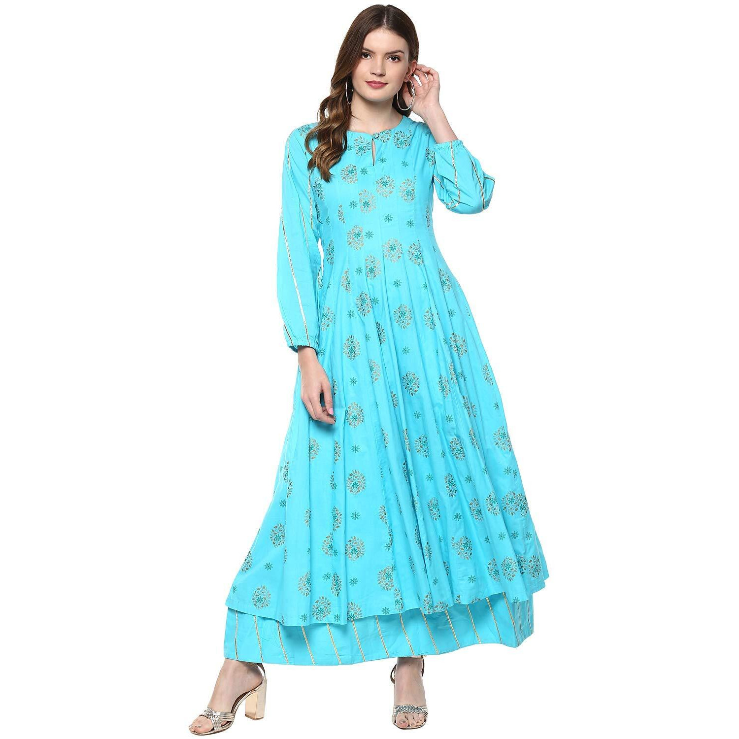 Idalia Printed Aqua Anarkali Kurta