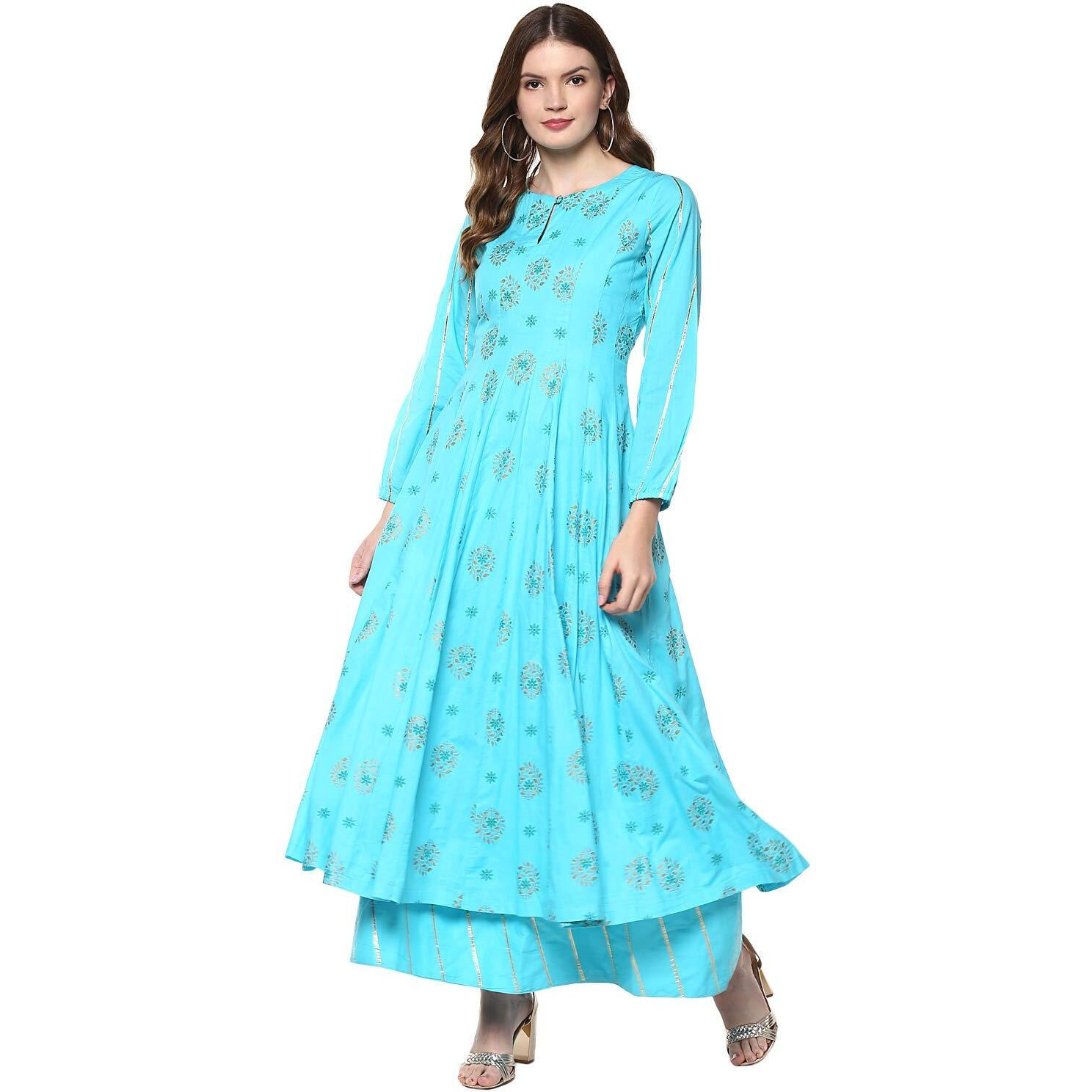 Idalia Printed Aqua Anarkali Kurta