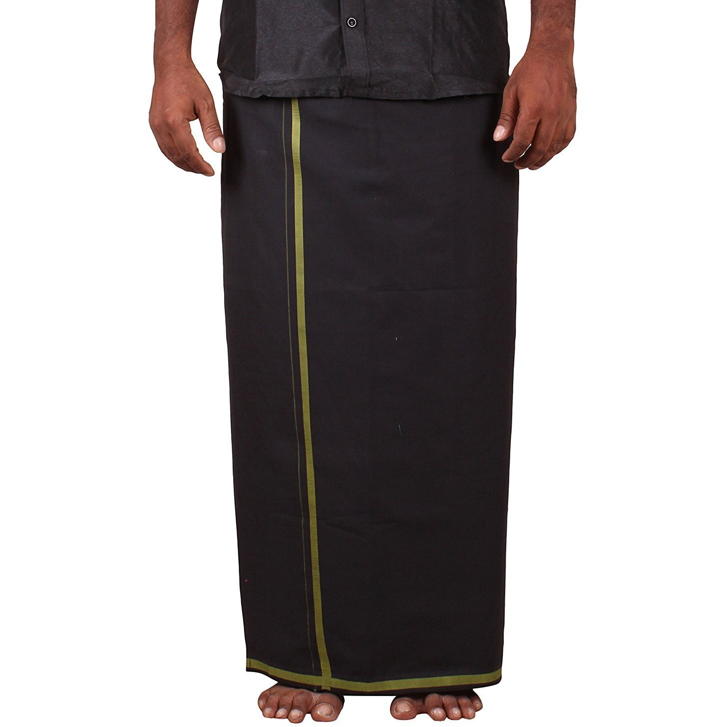Prakasam Cotton Men's Welcro Pocket Black Colour Dhoti. (Hip Size-36, Length - 42 Inches)