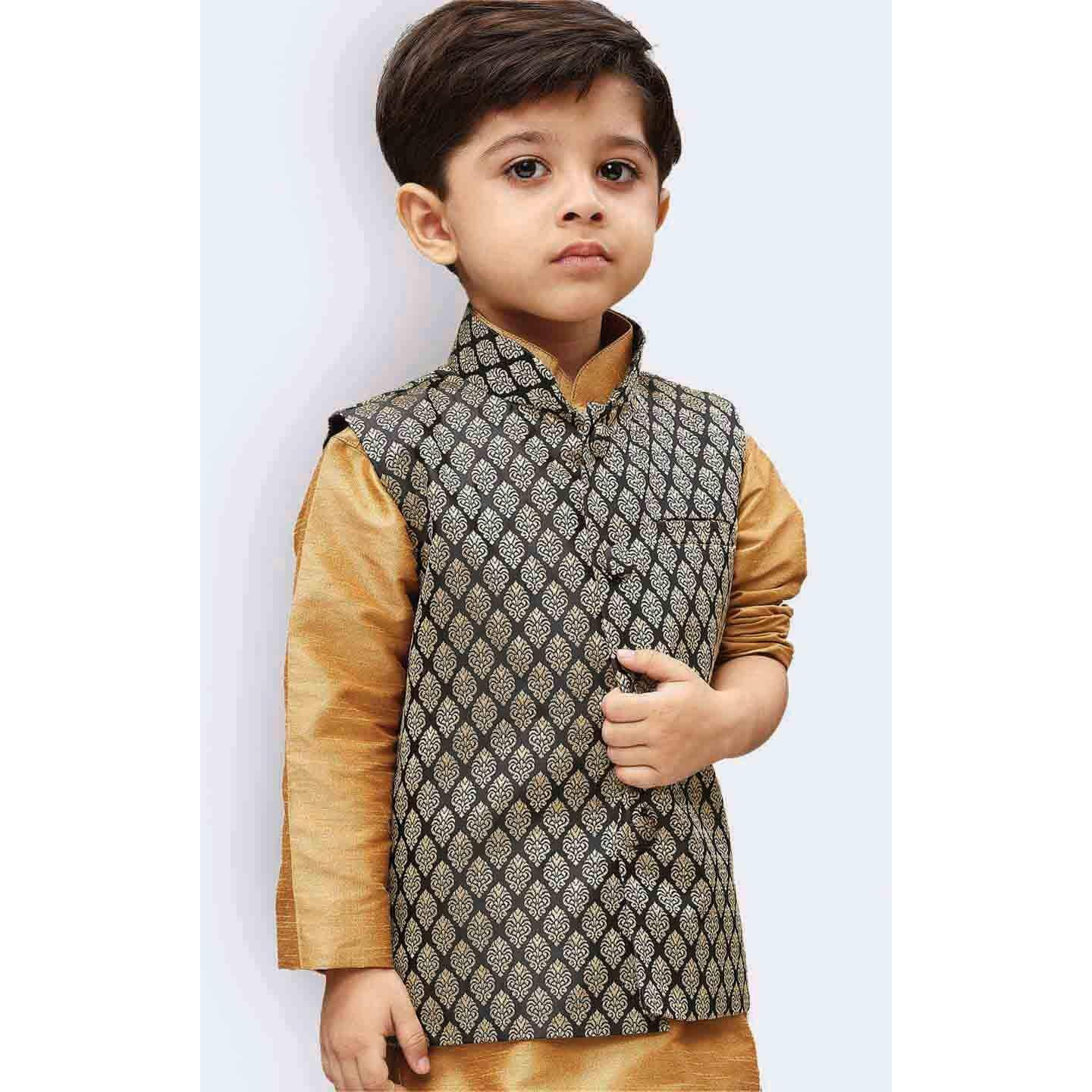 Jbn Creation Boy's Silk Blend Nehru Jacket (Vasbjbl005_36_Black